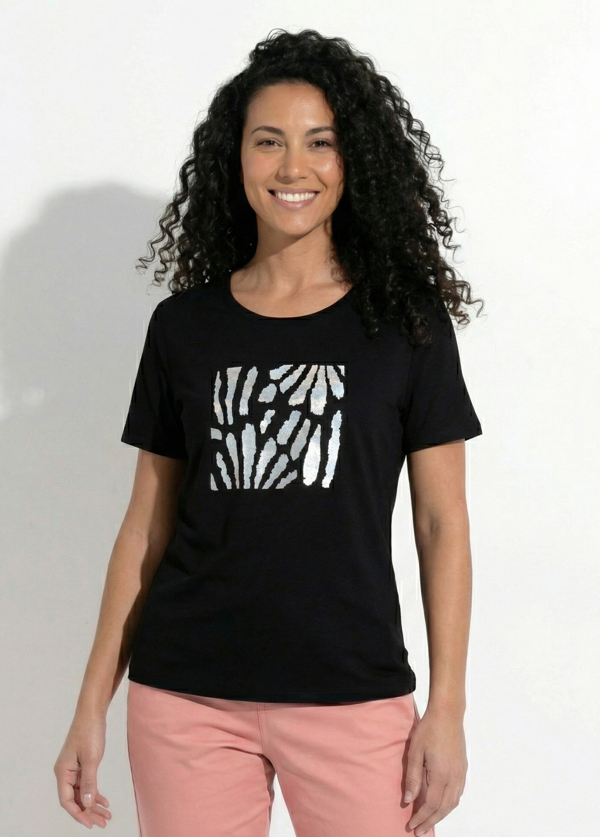 T-shirt manches courtes motif graphique Femme Noir CODOU FA1