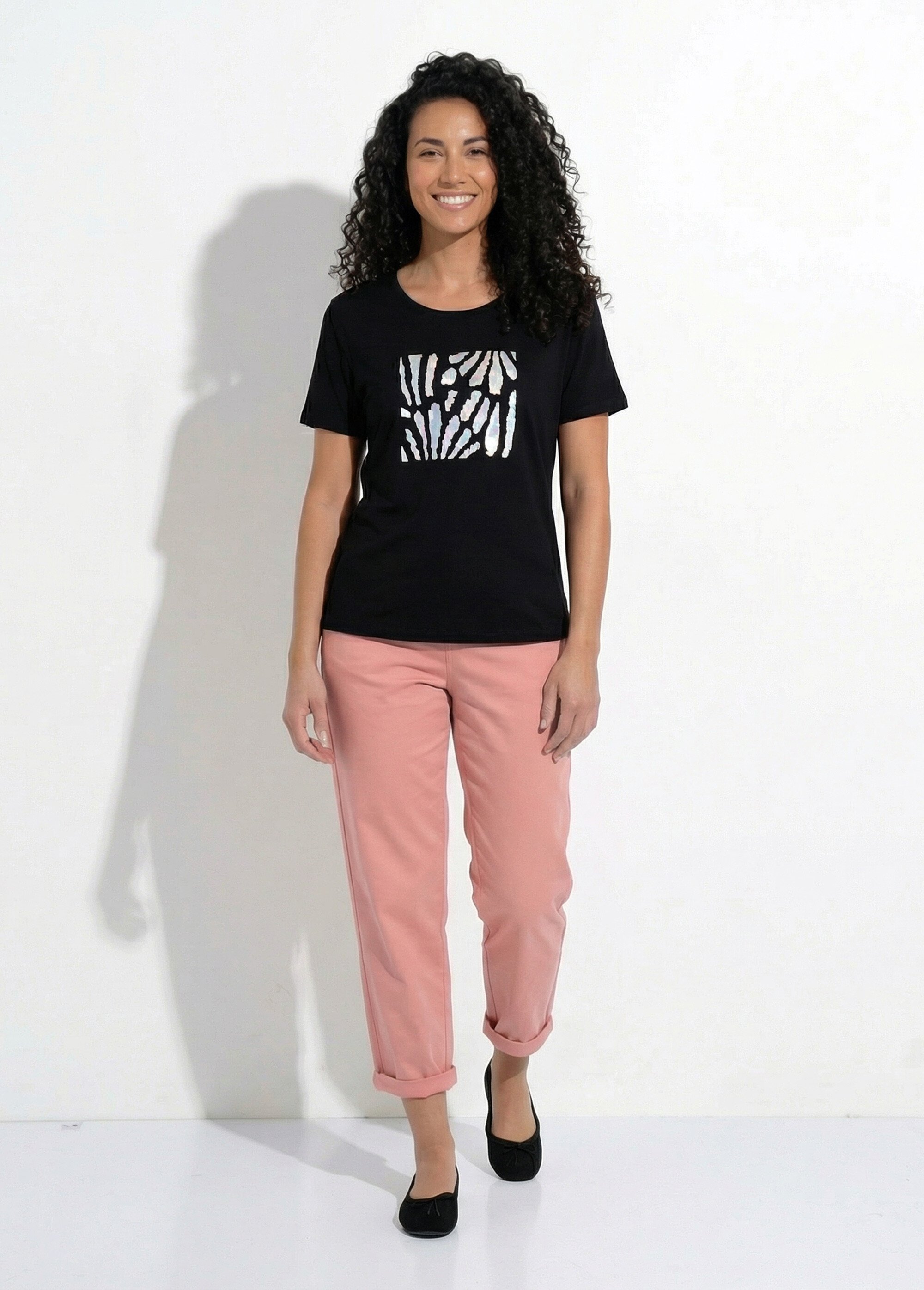 T-shirt manches courtes motif graphique Femme Noir CODOU SF1