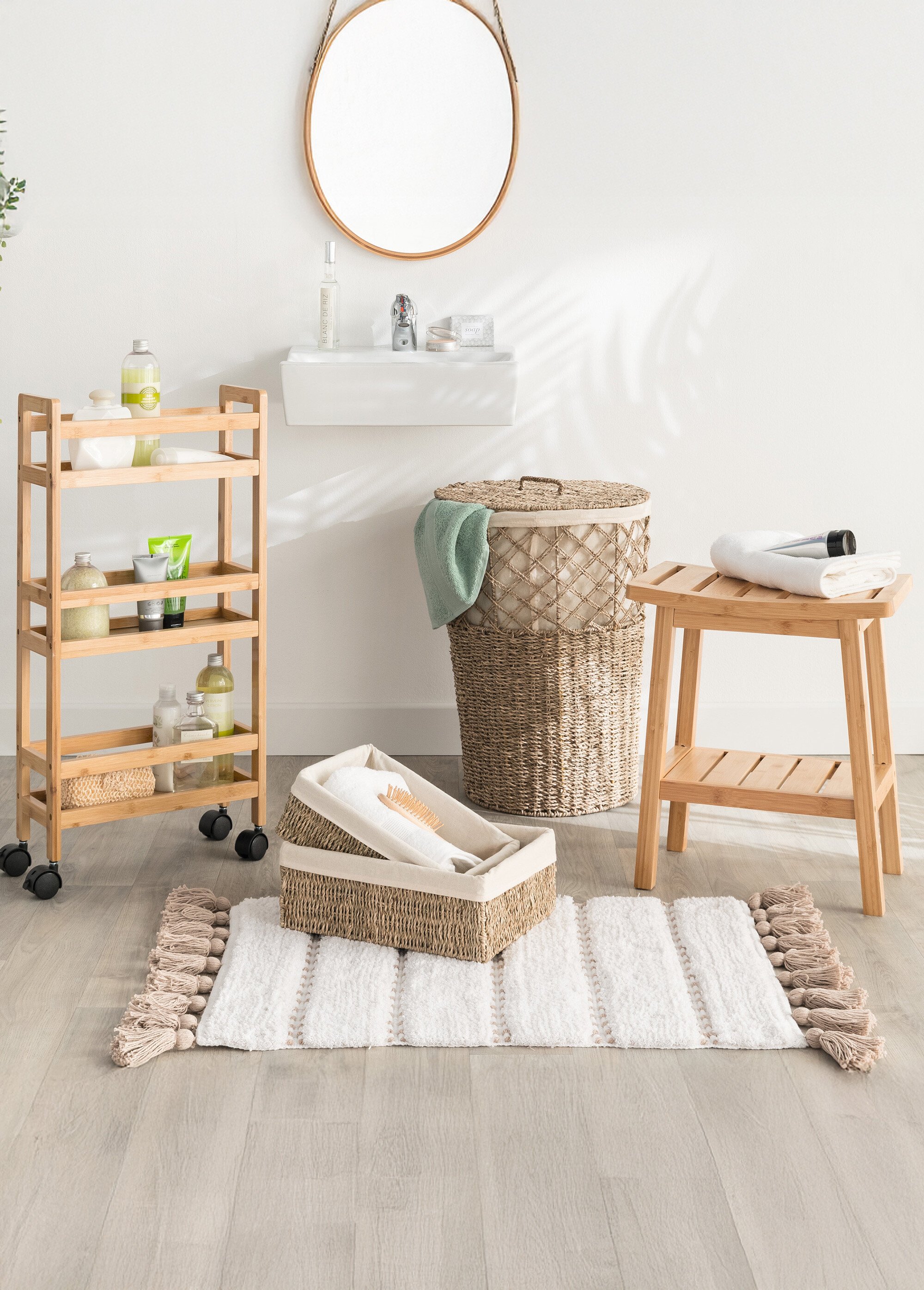 Tabouret de salle de bain en bambou Beige JJA-174605 SI1