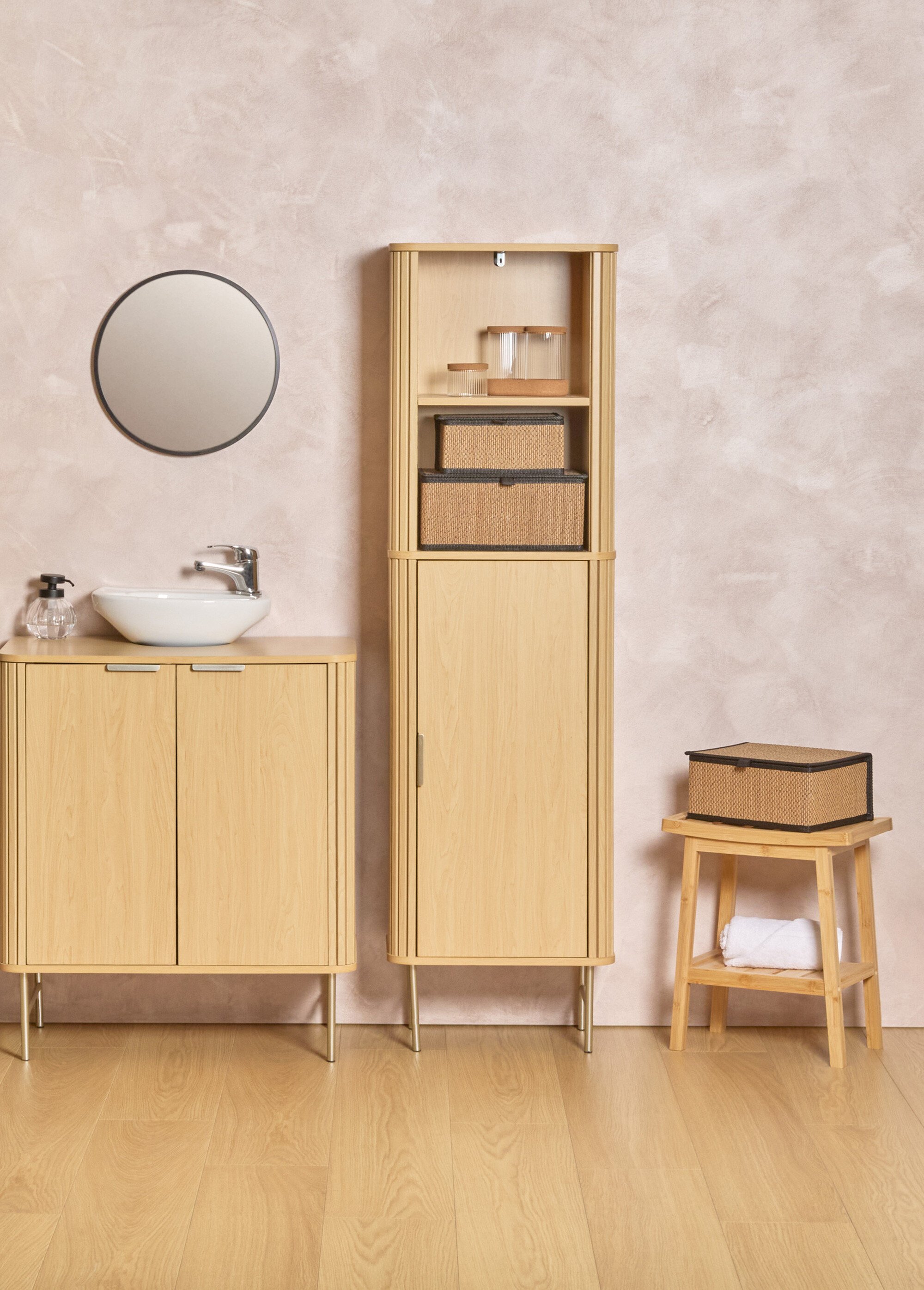 Tabouret de salle de bain en bambou Beige JJA-174605 SI2