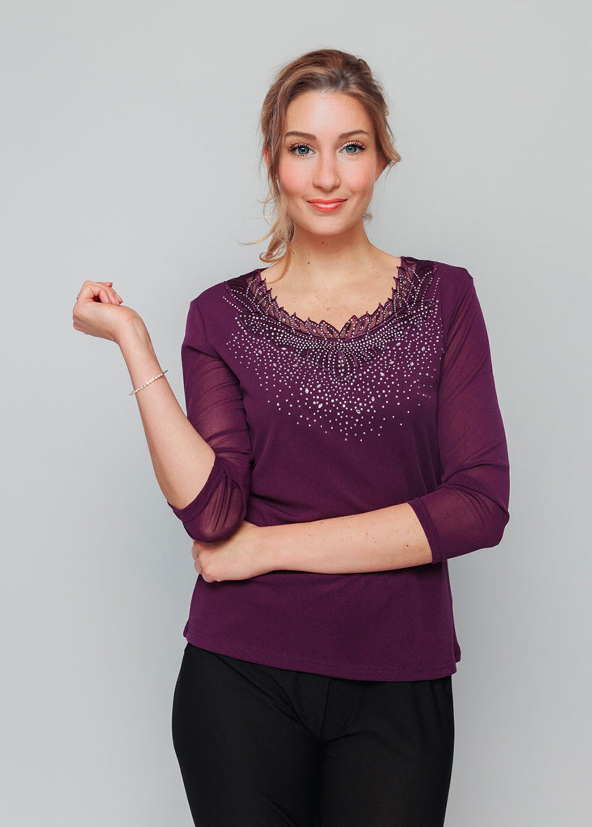 Tunique résille avec broderies et strass Femme Violet CADE FA1