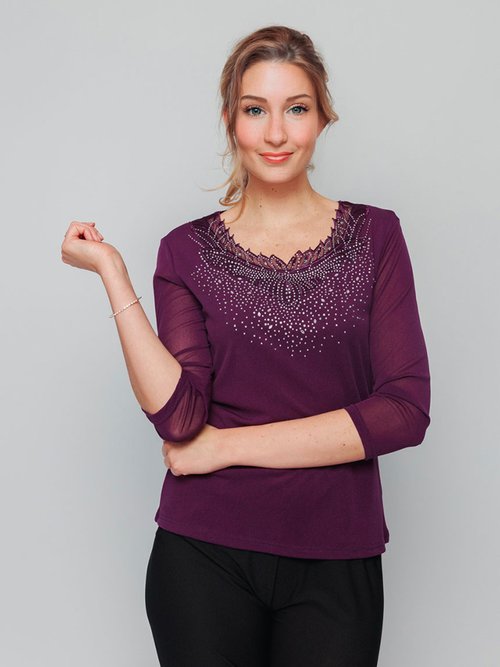 Tunique résille avec broderies et strass Femme Violet CADE FA1