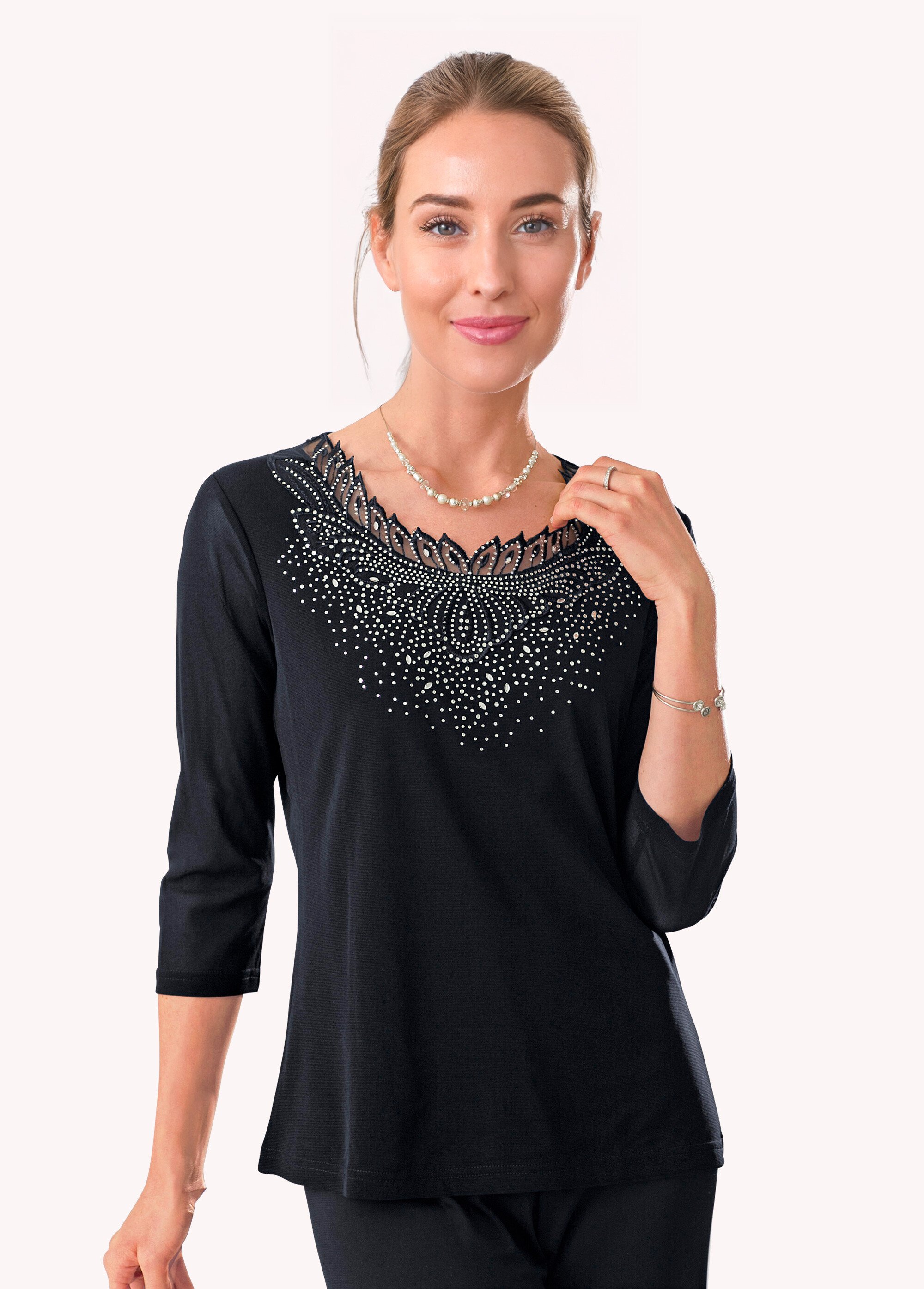 Tunique résille avec broderies et strass Femme Noir CADE FA1