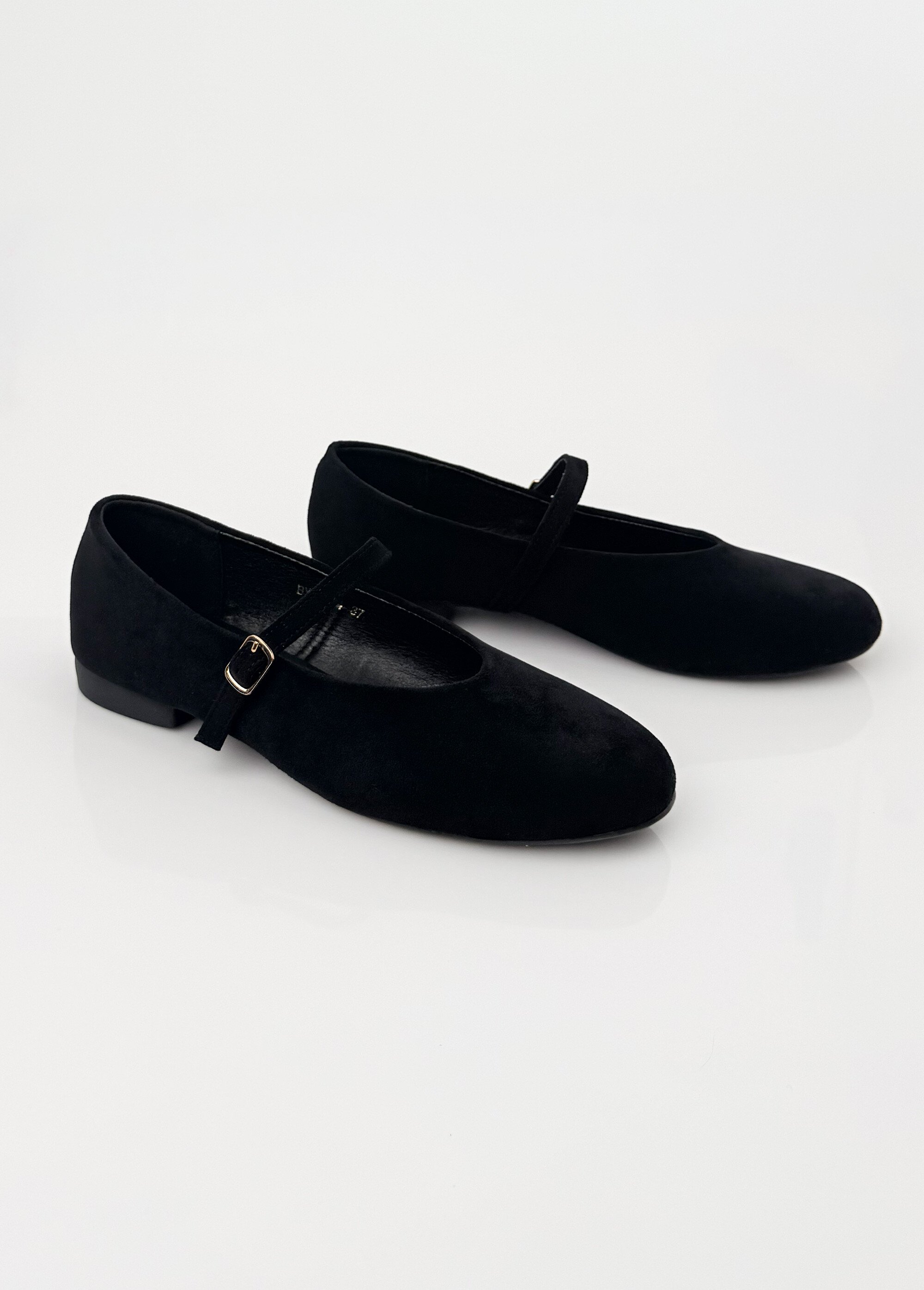 Ballerines babies plates façon cuir suédé Femme Noir LBS-BYG1671 DE1