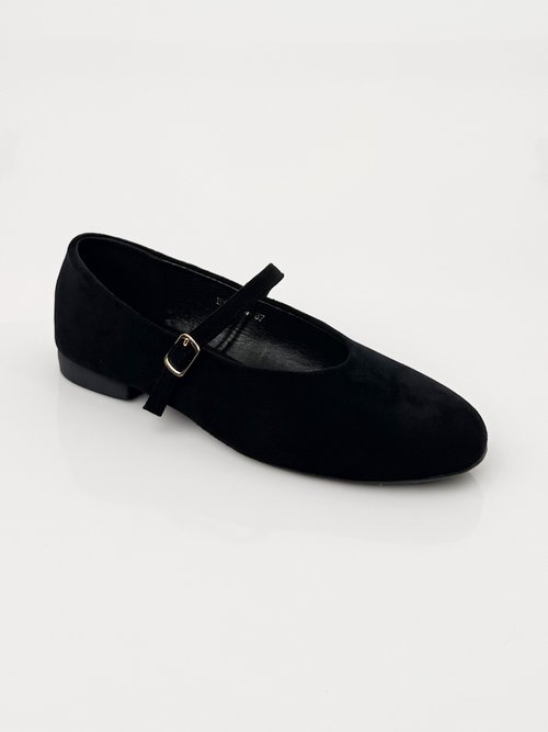 Ballerines babies plates façon cuir suédé Femme Noir LBS-BYG1671 FA1