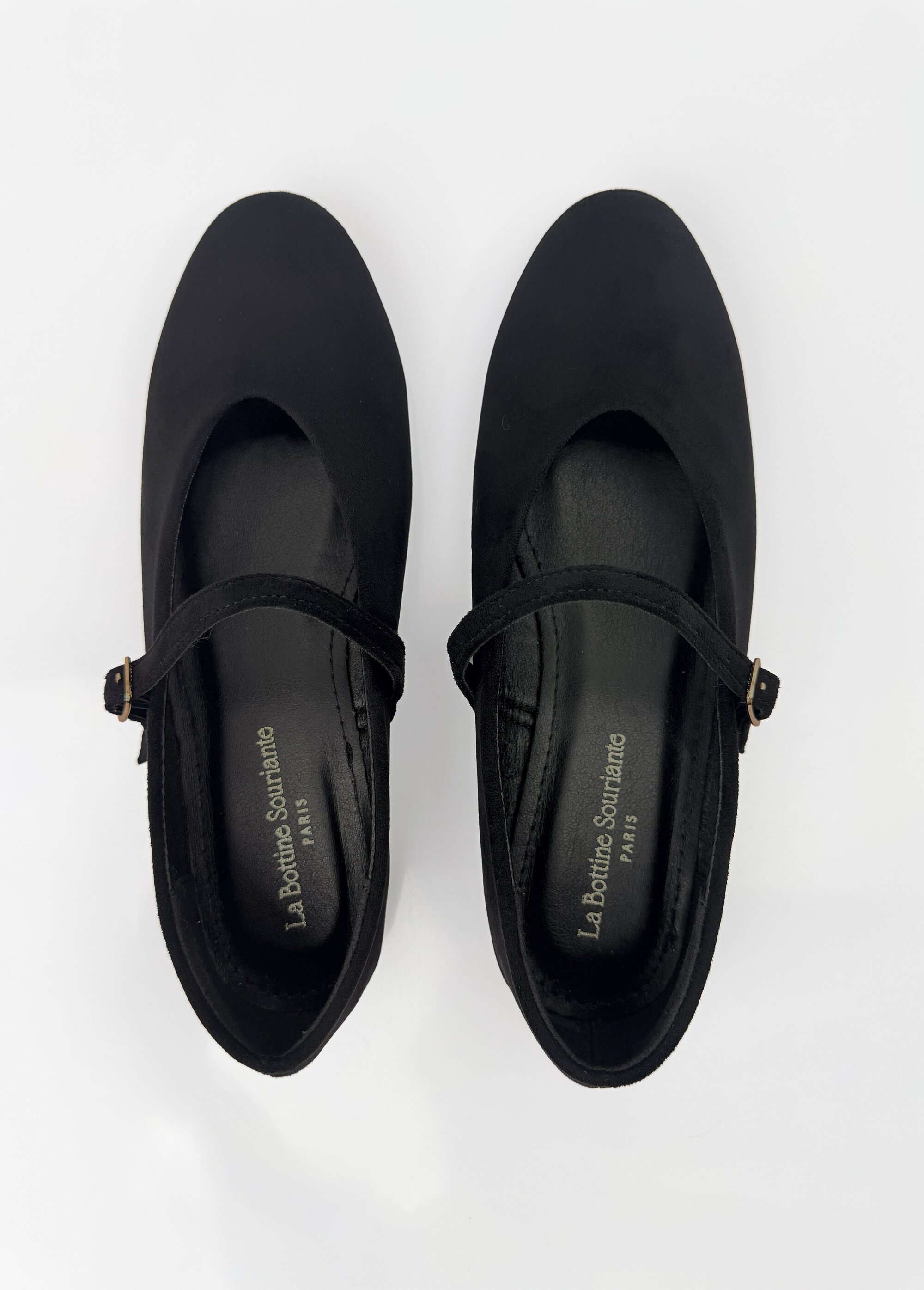 Ballerines babies plates façon cuir suédé Femme Noir LBS-BYG1671 OV1