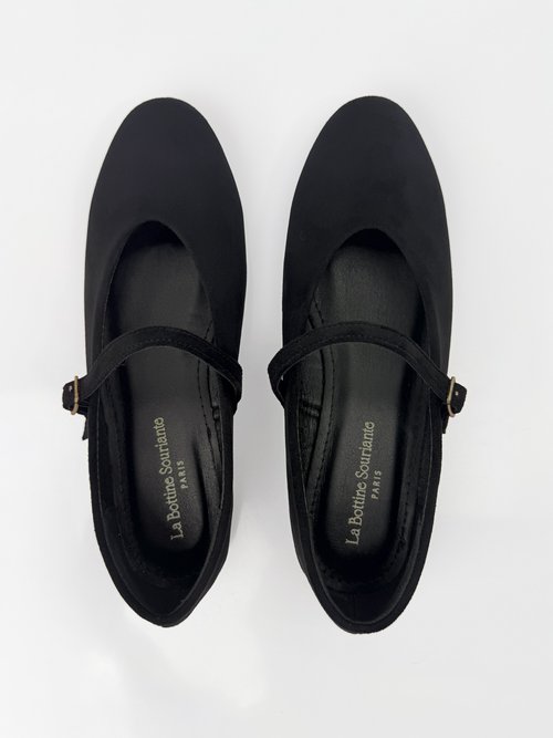 Ballerines babies plates façon cuir suédé Femme Noir LBS-BYG1671 OV1