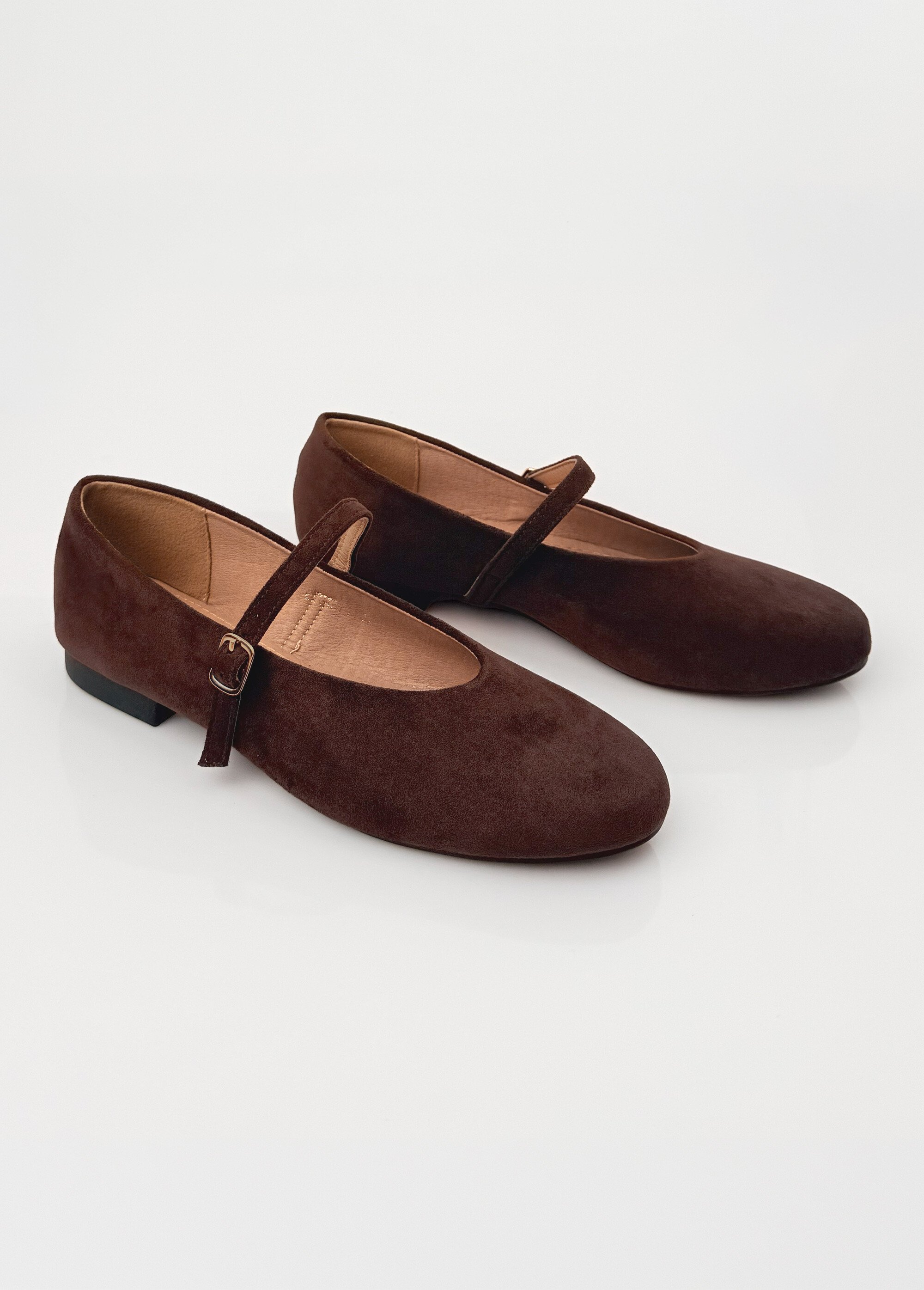 Ballerines babies plates façon cuir suédé Femme Marron LBS-BYG1671 DE1
