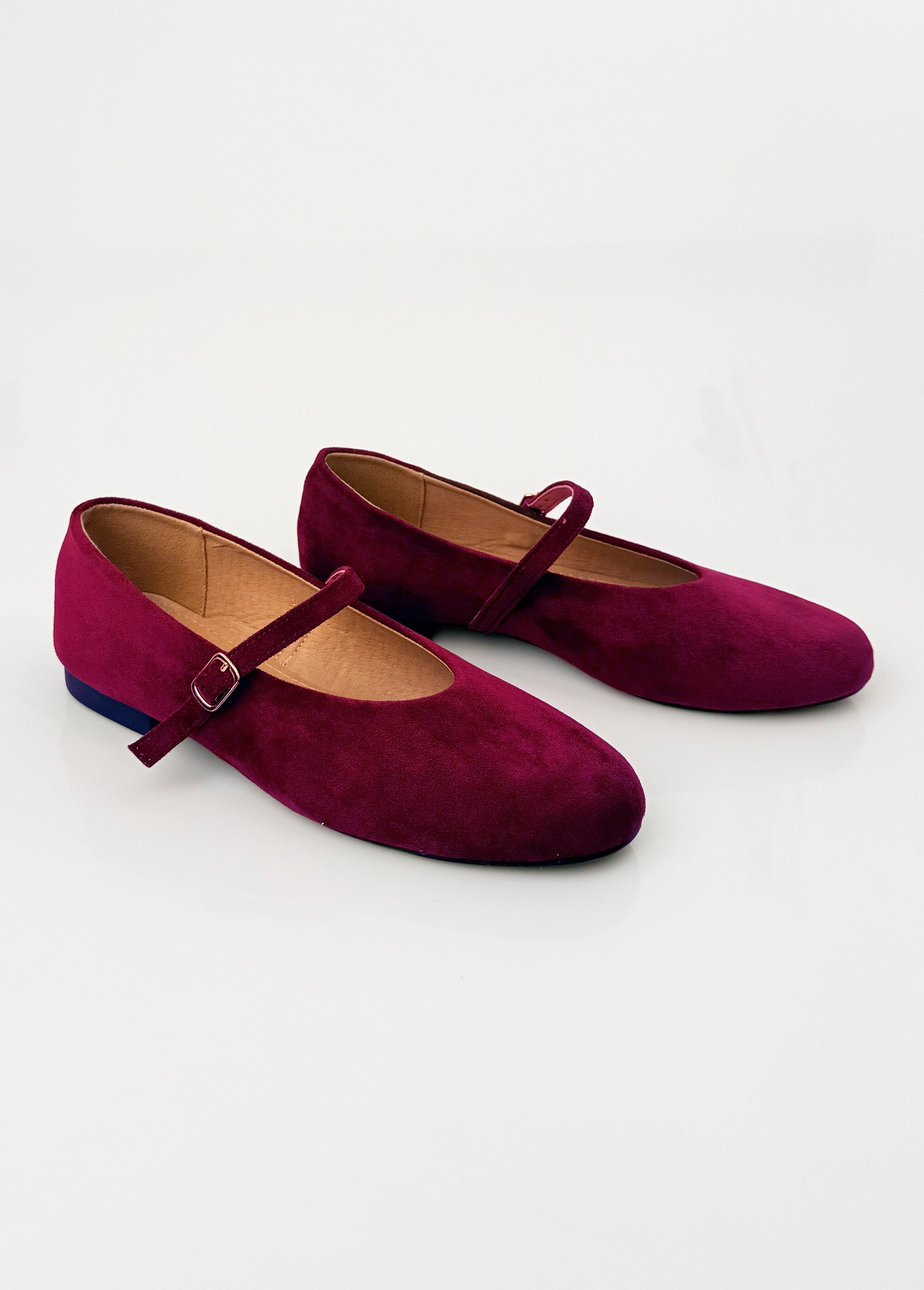 Ballerines babies plates façon cuir suédé Femme Rouge LBS-BYG1671 DE1