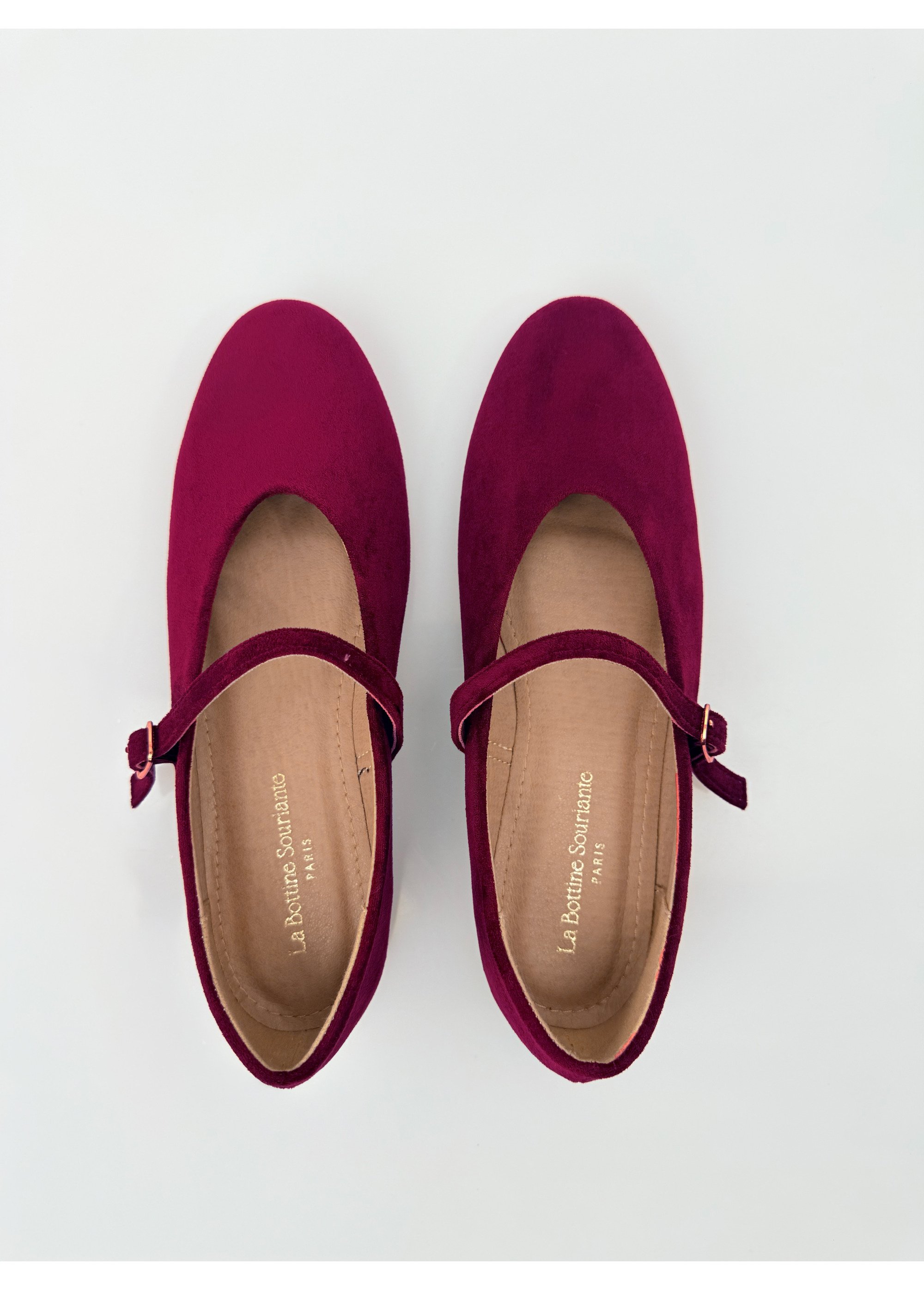 Ballerines babies plates façon cuir suédé Femme Rouge LBS-BYG1671 OV1