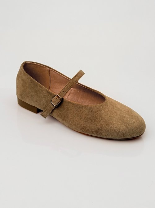 Ballerines babies plates façon cuir suédé Femme Vert LBS-BYG1671 FA1