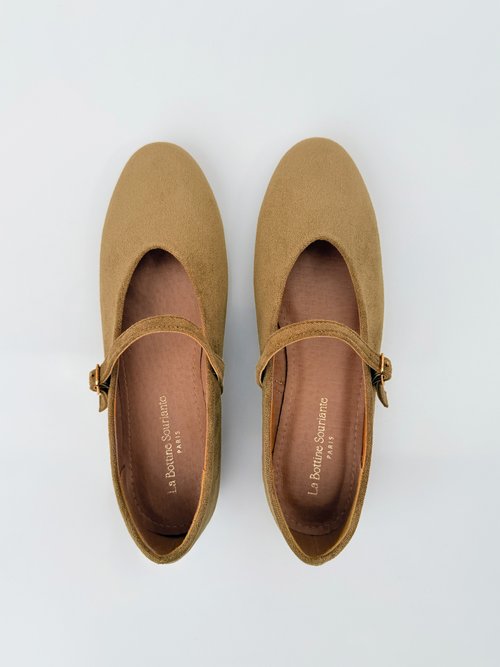Ballerines babies plates façon cuir suédé Femme Vert LBS-BYG1671 OV1