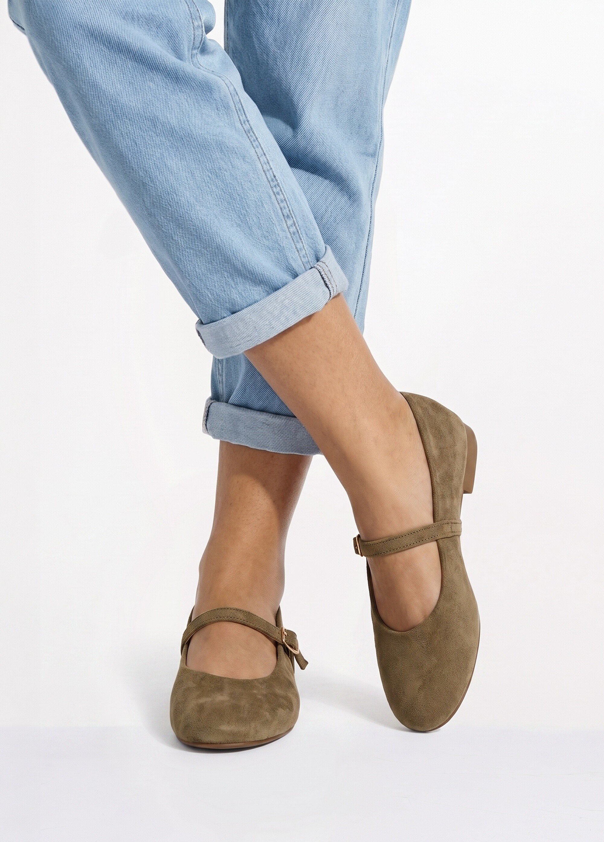 Ballerines babies plates façon cuir suédé Femme Vert LBS-BYG1671 SI1