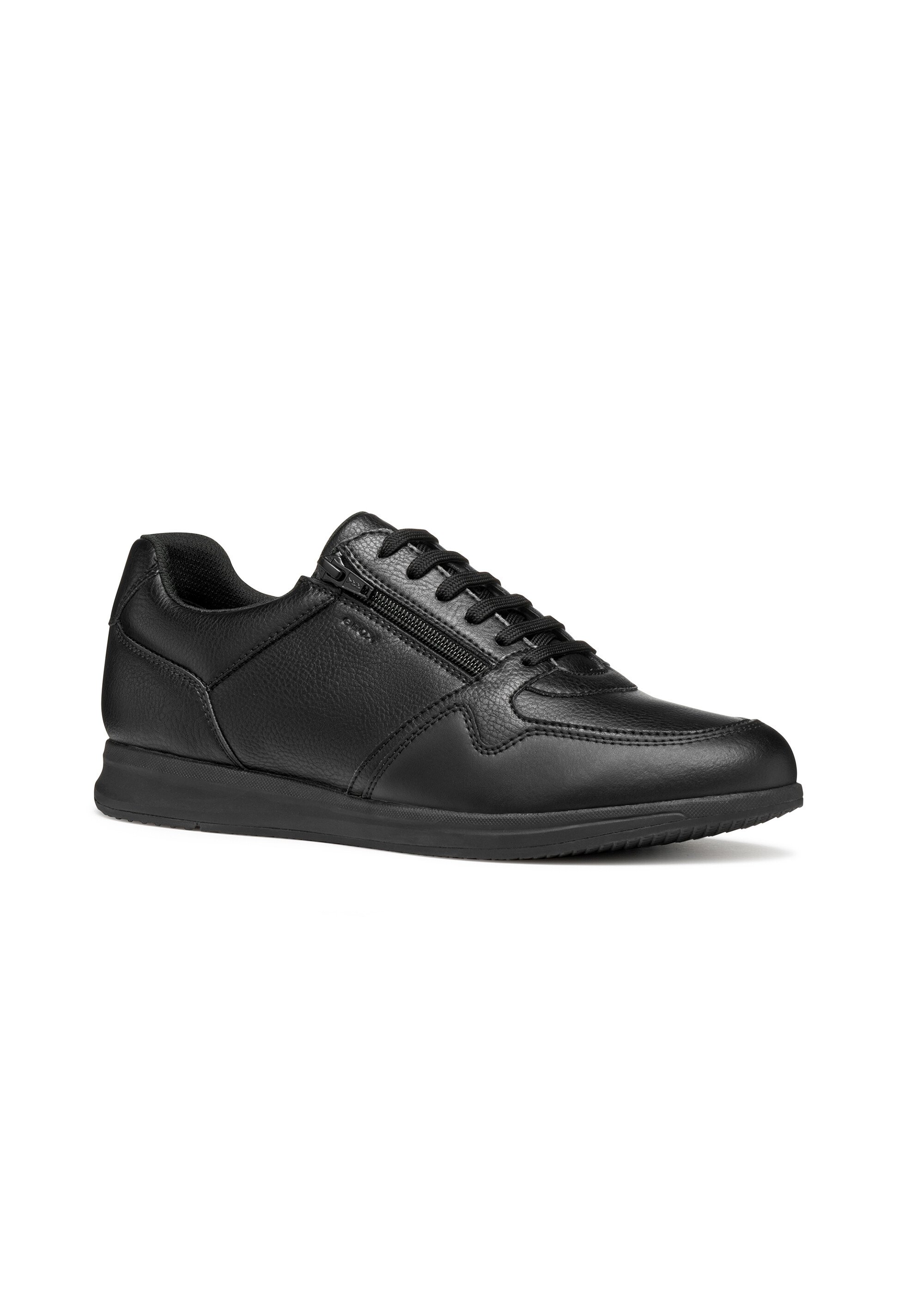 Baskets en cuir à lacets et semelle fine Homme Noir GEO-U56H5A FA1