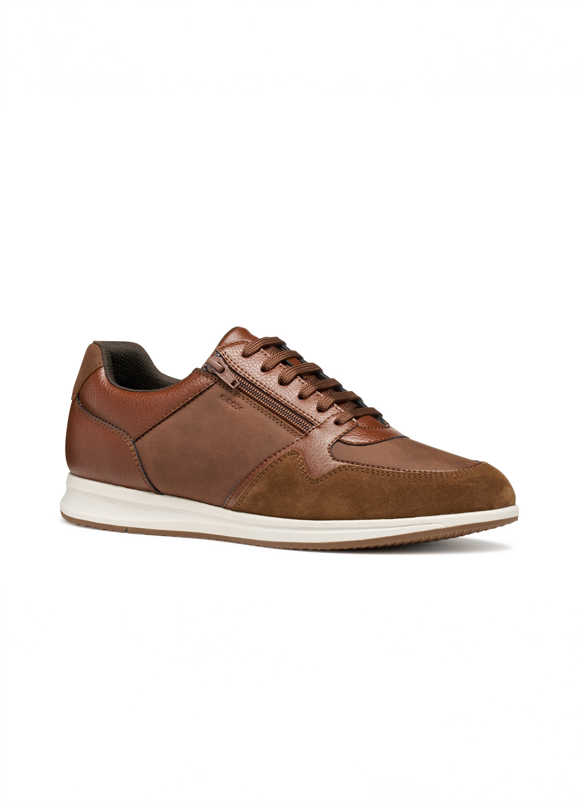 Baskets en cuir à lacets et semelle fine Homme Marron GEO-U56H5A FA1