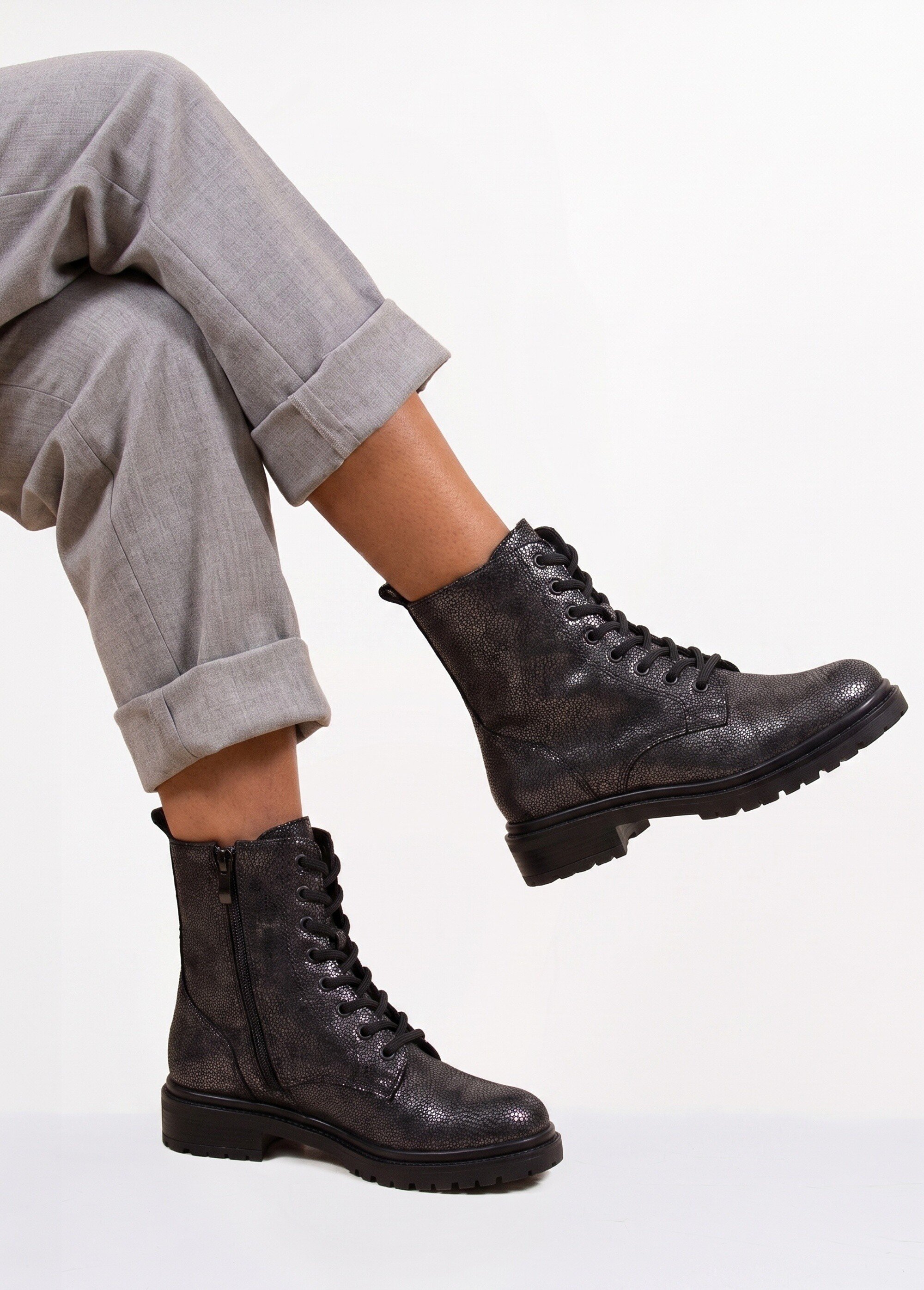 Bottines fantaisie style Combat boots Femme Noir JP-TDF5539 SI1
