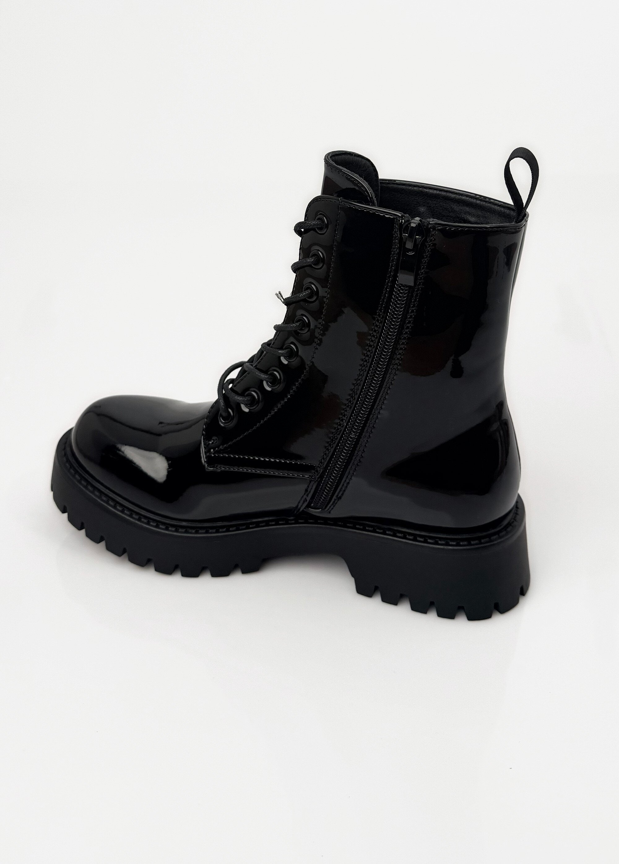 Bottines vernies style Combat boots Femme Noir LBS-DMLM7066 DO1