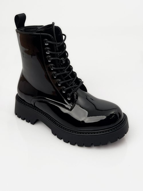 Bottines vernies style Combat boots Femme Noir LBS-DMLM7066 FA1