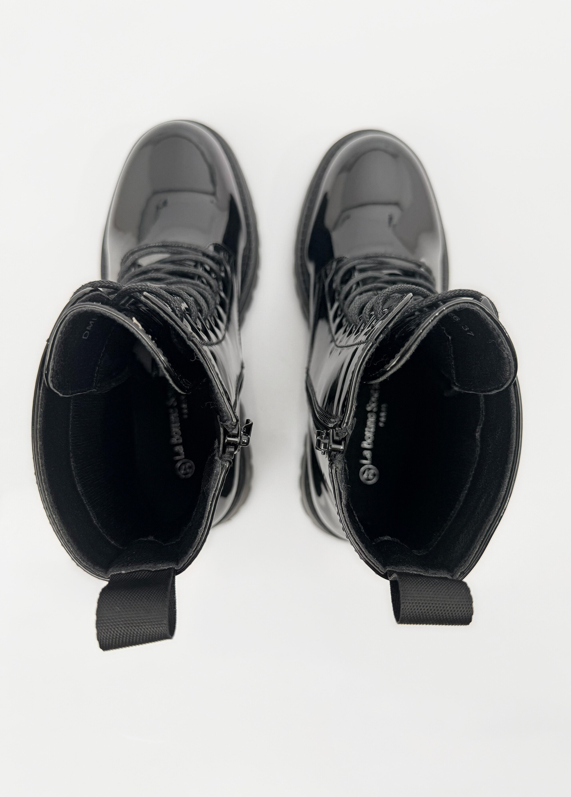 Bottines vernies style Combat boots Femme Noir LBS-DMLM7066 OV1