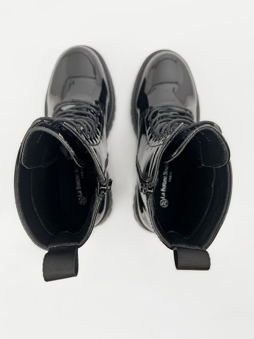 Bottines vernies style Combat boots Femme Noir LBS-DMLM7066 OV1