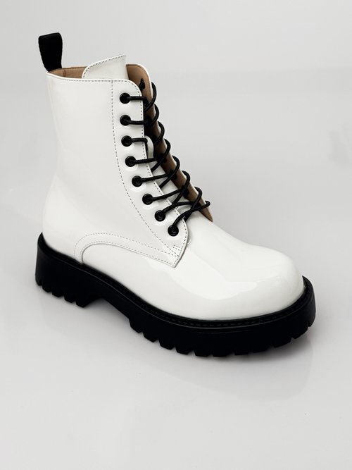 Bottines vernies style Combat boots Femme Blanc LBS-DMLM7066 FA1