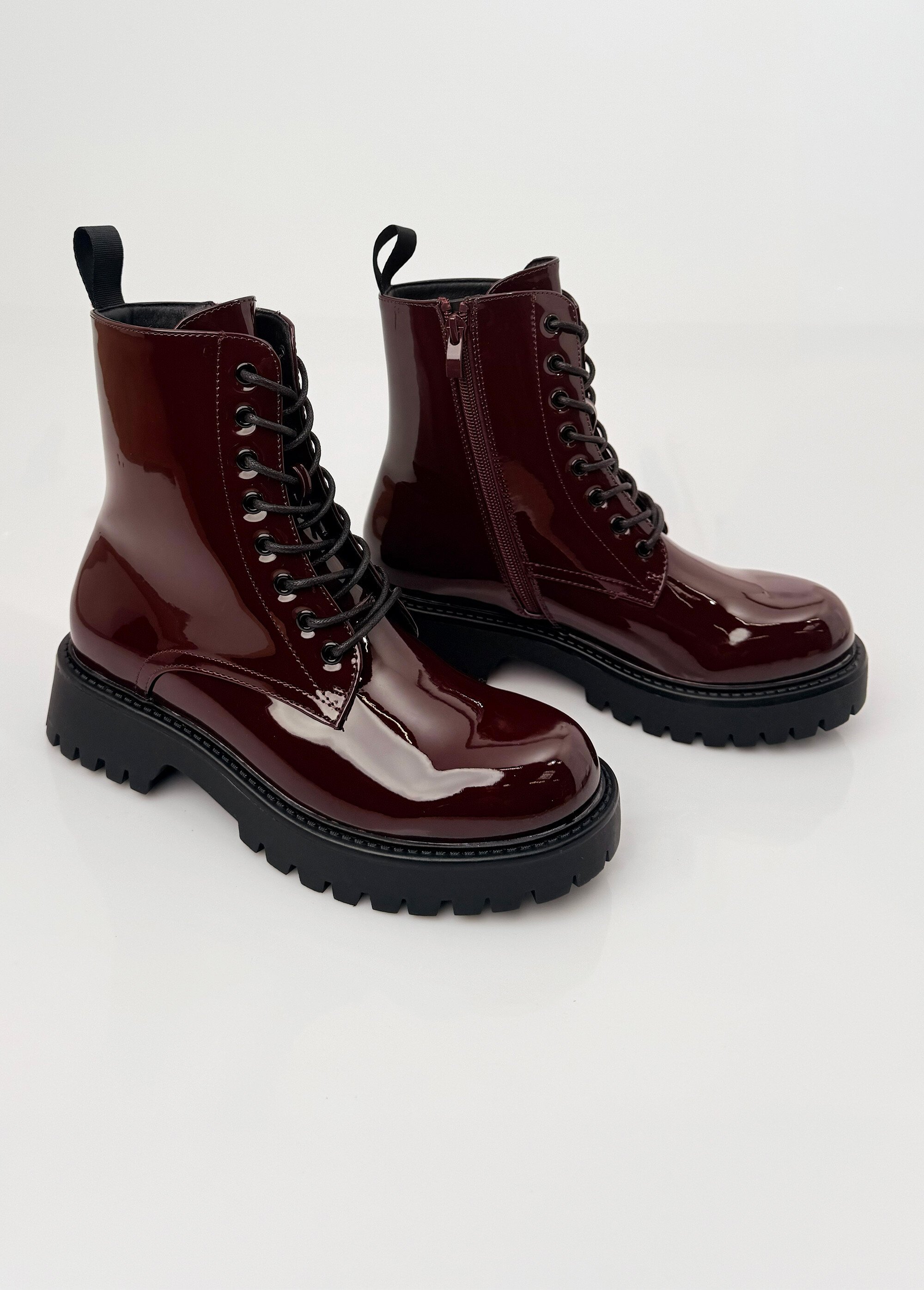 Bottines vernies style Combat boots Femme Rouge LBS-DMLM7066 DE1