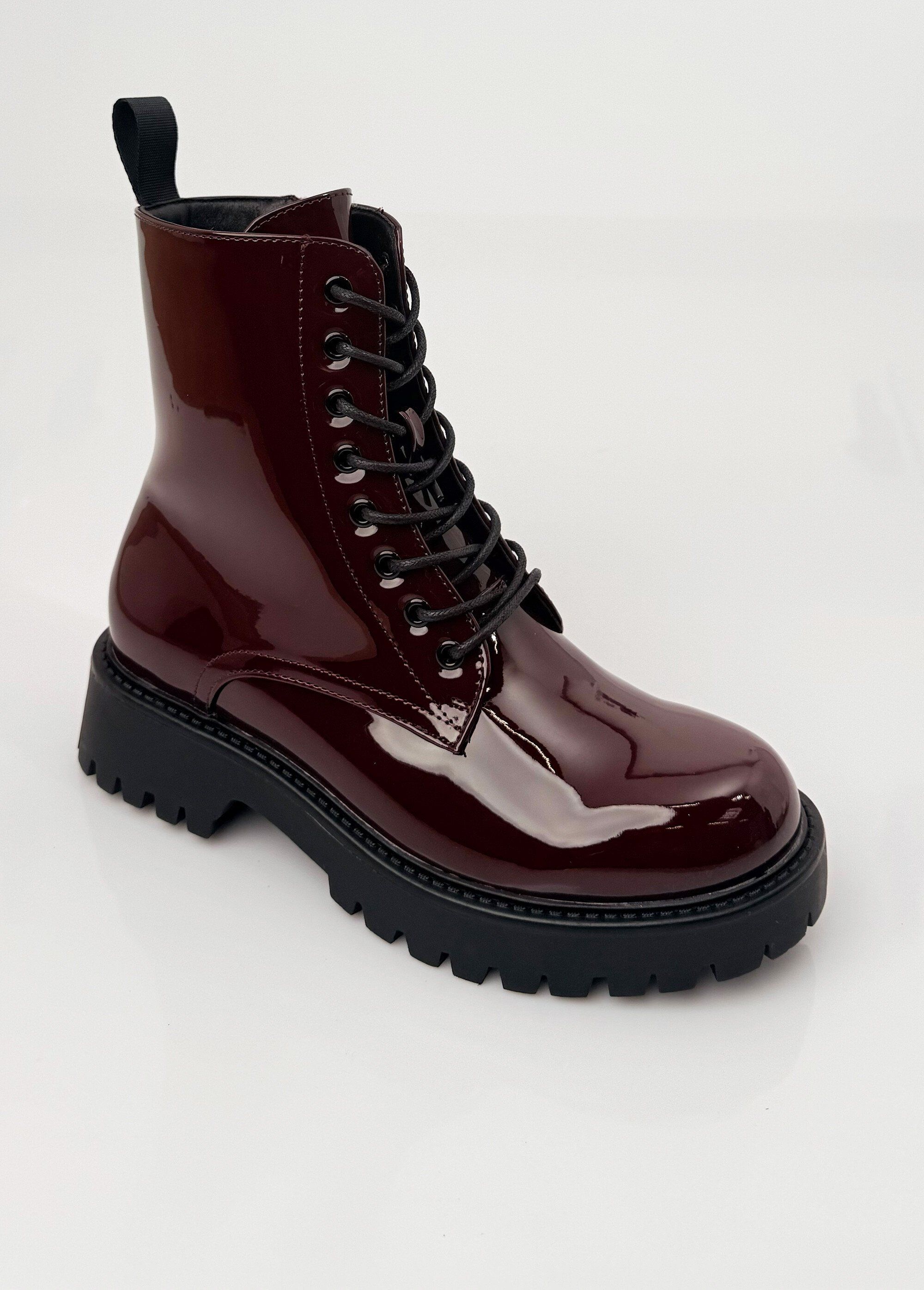 Bottines vernies style Combat boots Femme Rouge LBS-DMLM7066 FA1
