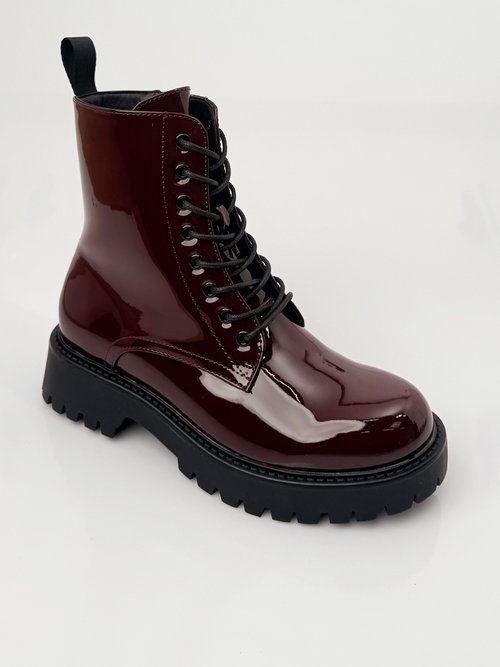 Bottines vernies style Combat boots Femme Rouge LBS-DMLM7066 FA1