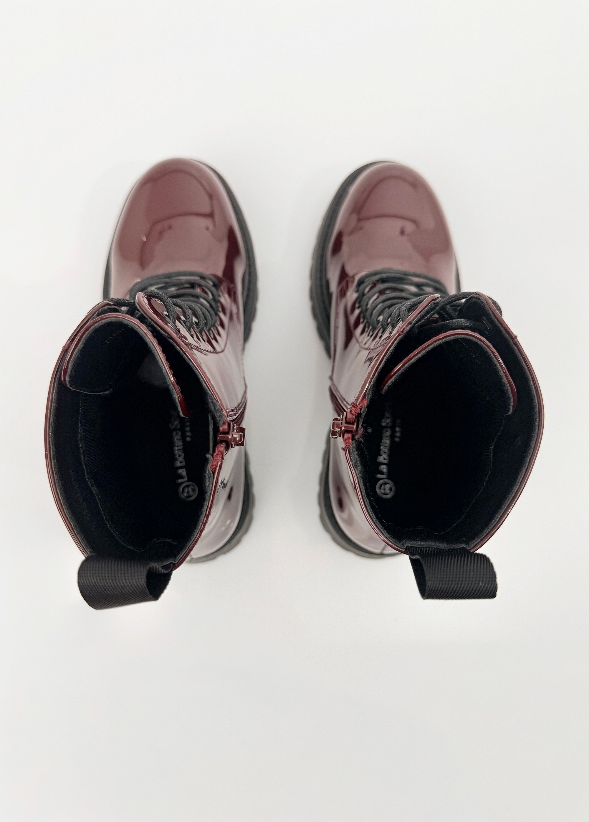 Bottines vernies style Combat boots Femme Rouge LBS-DMLM7066 OV1