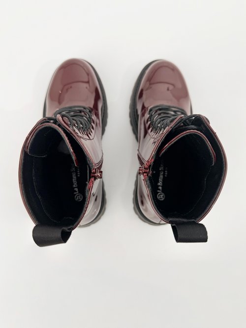Bottines vernies style Combat boots Femme Rouge LBS-DMLM7066 OV1