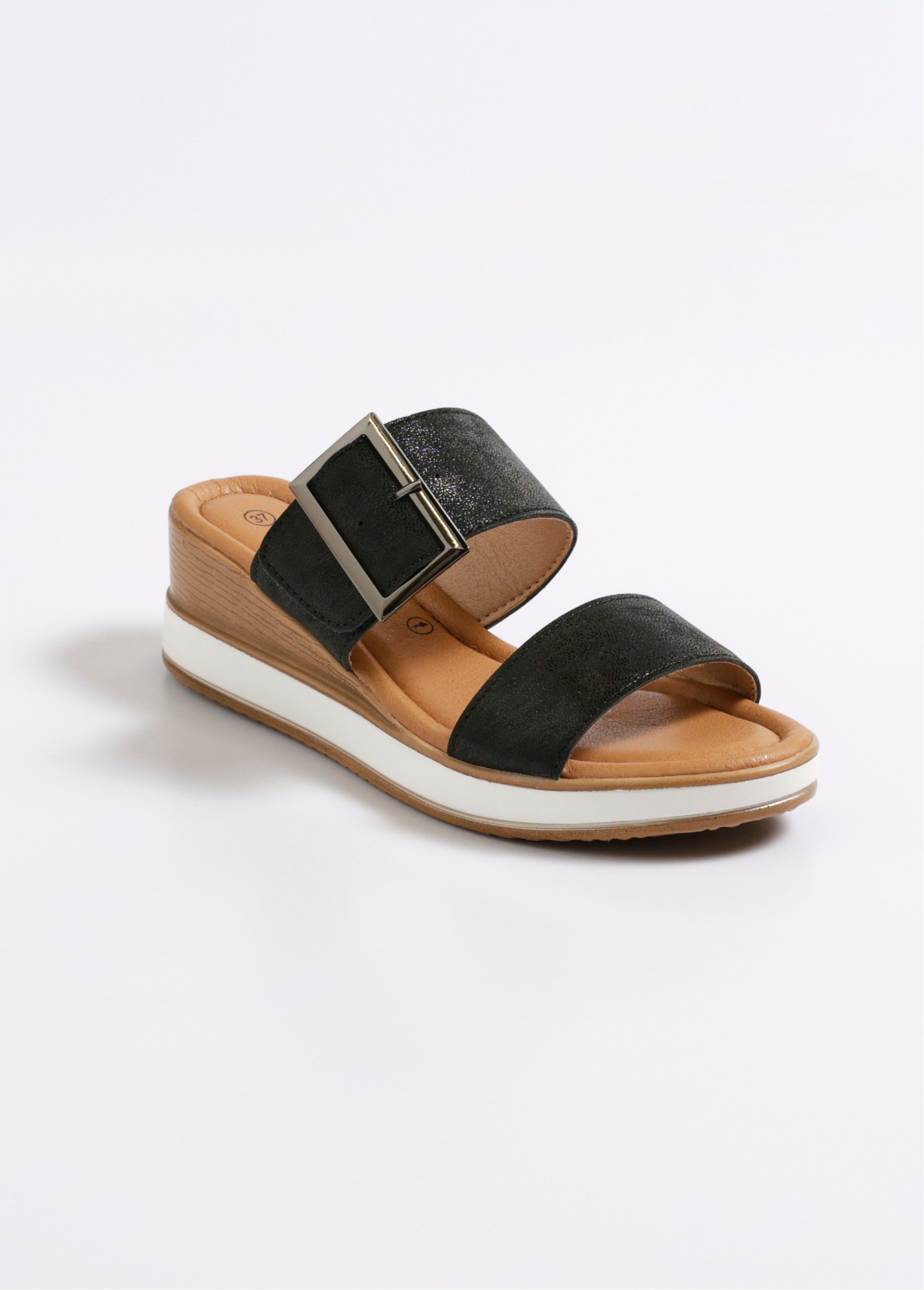Mules compensées bride boucle fantaisie