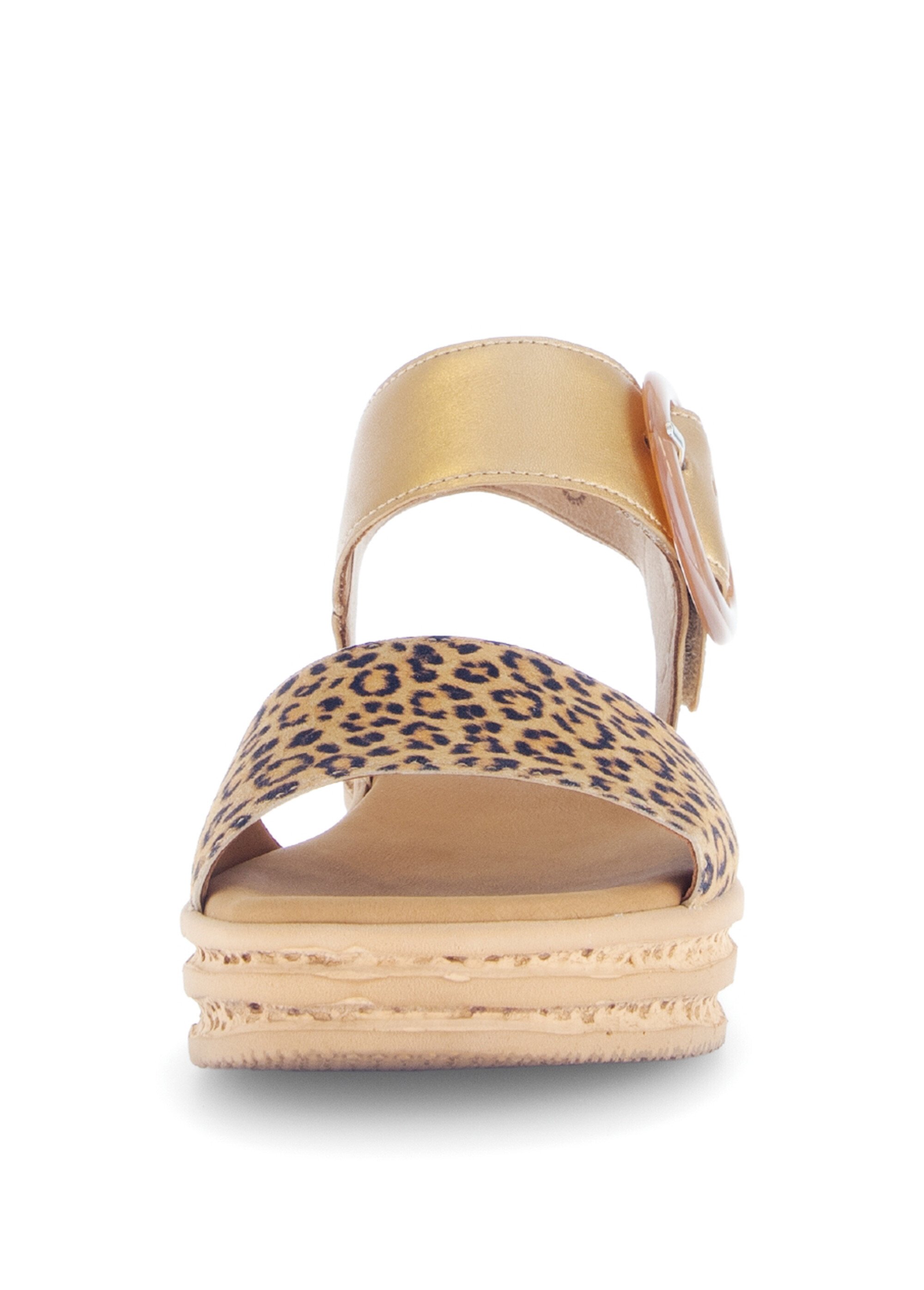 Sandales cuir léopard et métallisé, compensées Femme Marron GAB-6455032 FA2