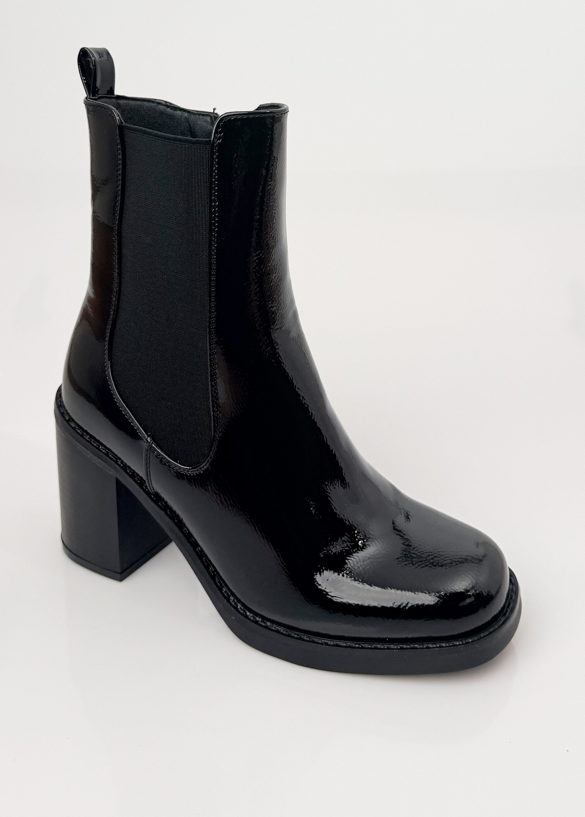 Chelsea boots vernies à talon, bout carré Femme Rouge LBS-DMLM9675 FA1