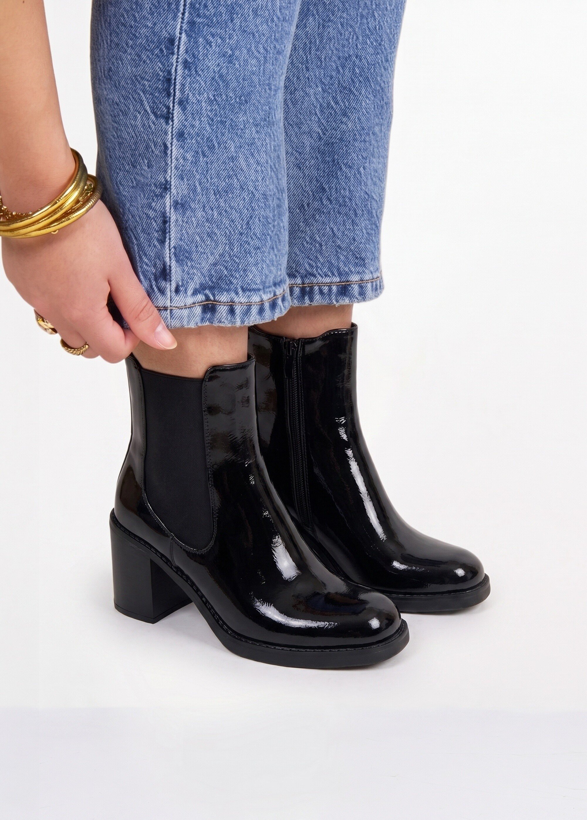 Chelsea boots vernies à talon, bout carré Femme Rouge LBS-DMLM9675 SI1