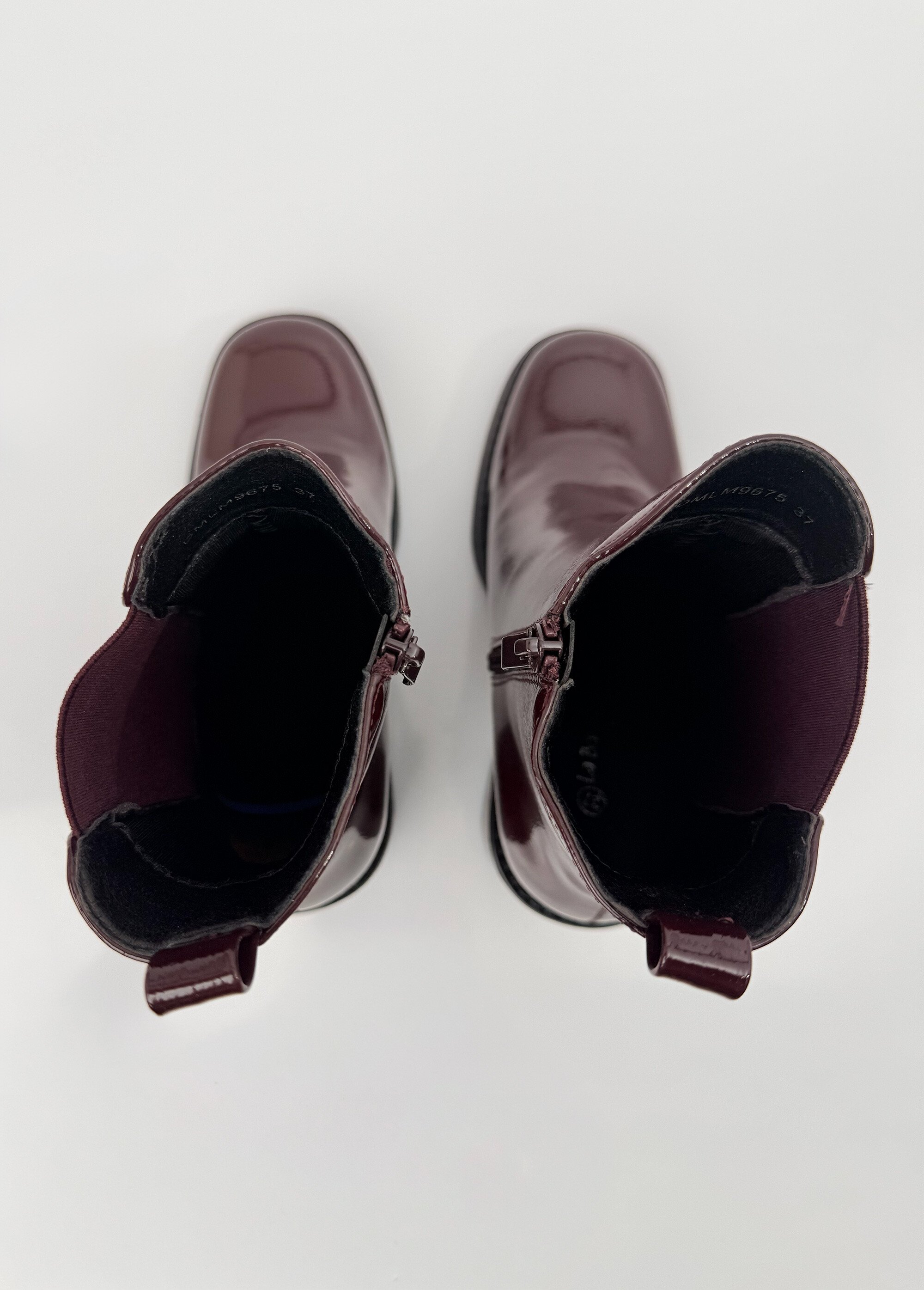 Chelsea boots vernies à talon, bout carré Femme Noir LBS-DMLM9675 OV1