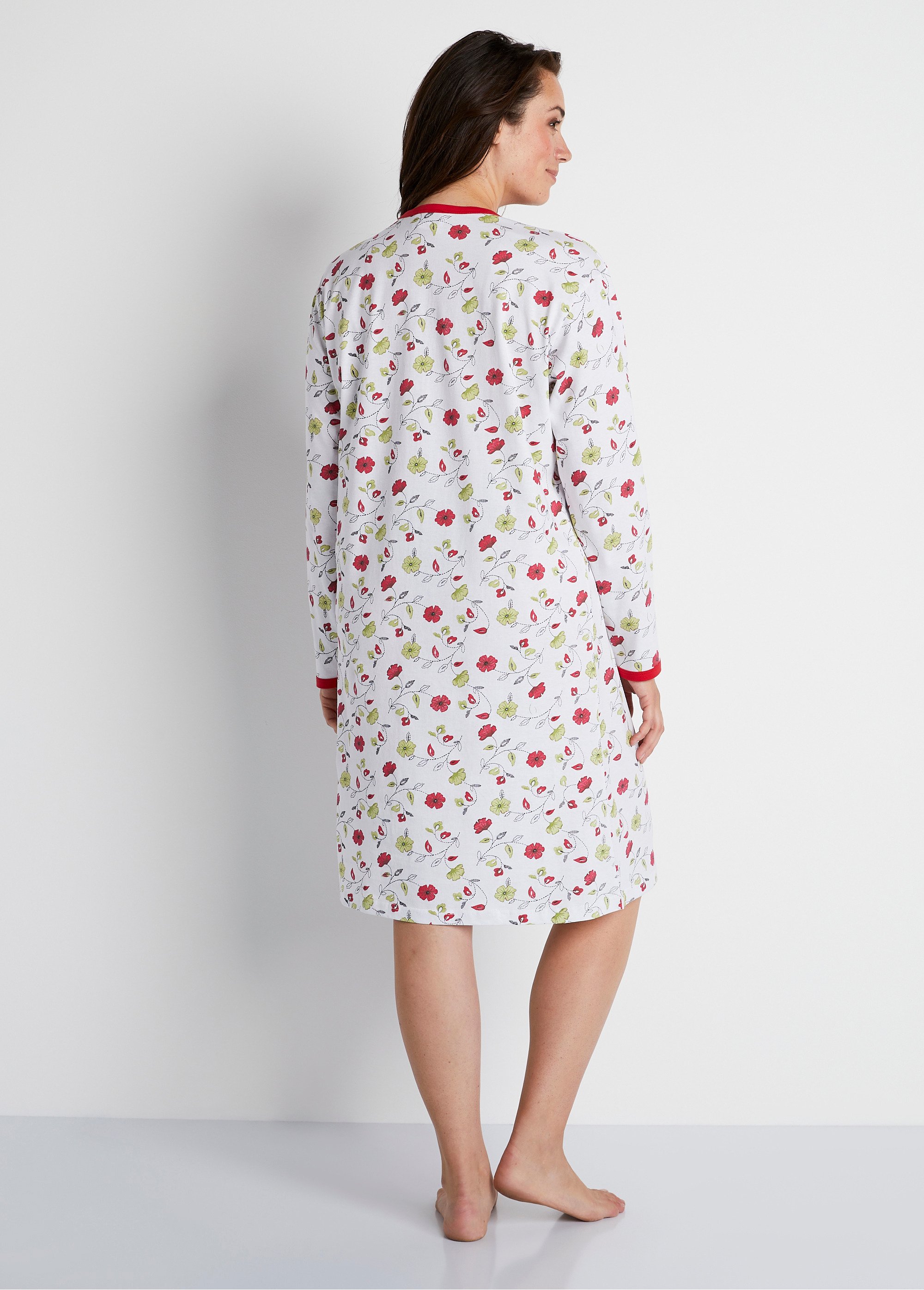 Chemise de nuit boutonnée coton imprimé mi longue