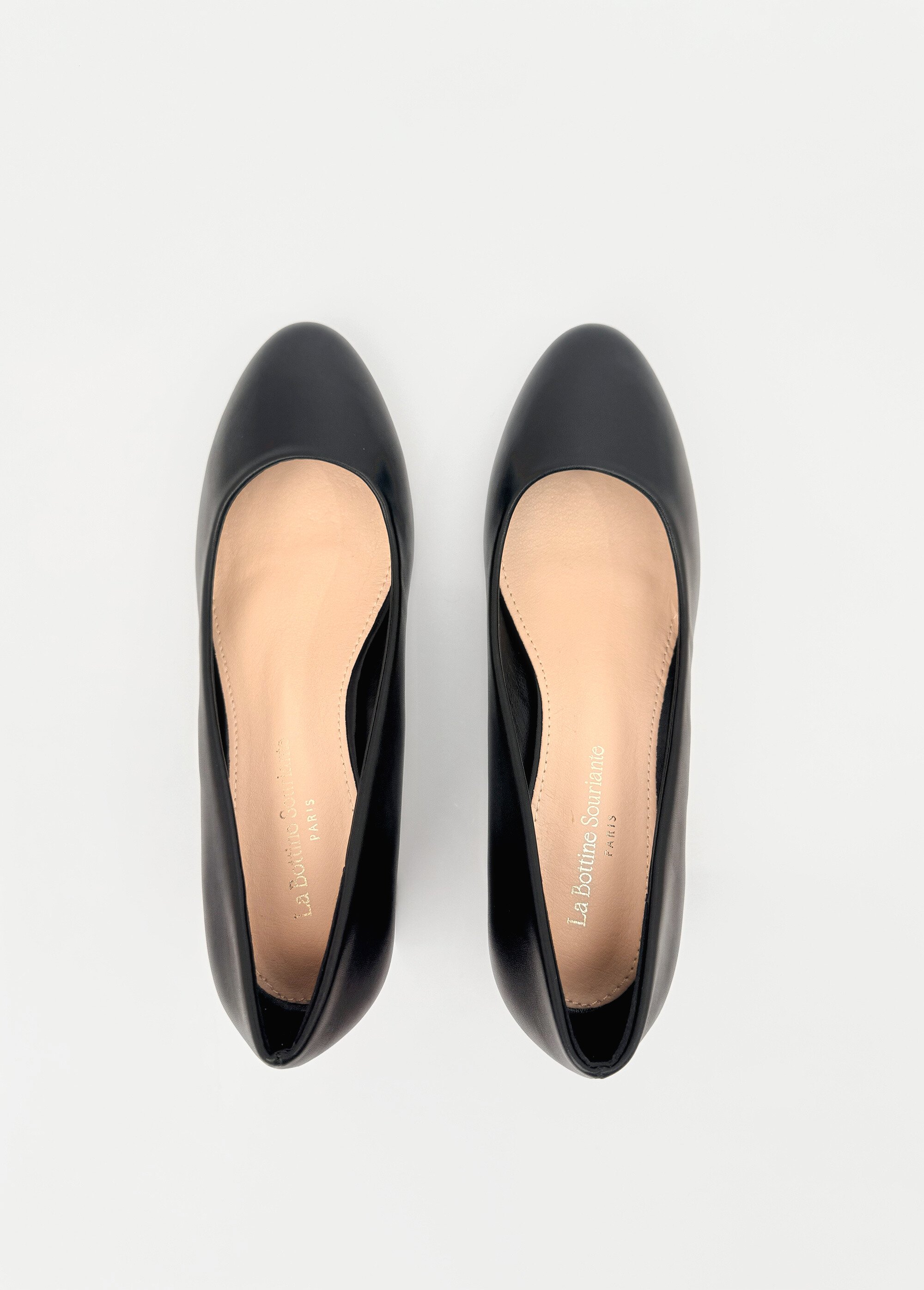Escarpins à bout rond et talon enrobé Femme Noir LBS-BLQ6712 OV1