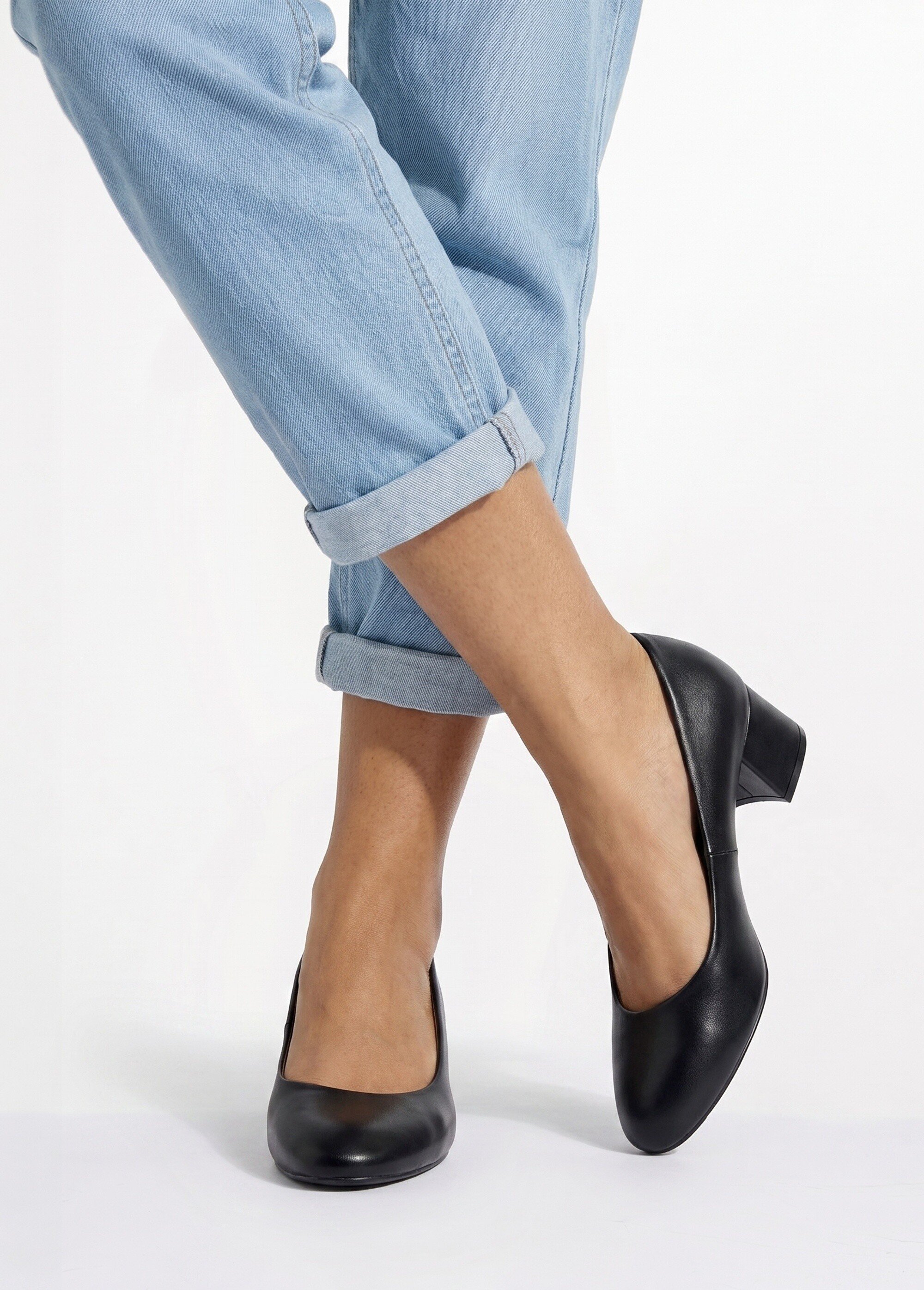 Escarpins à bout rond et talon enrobé Femme Noir LBS-BLQ6712 SI1