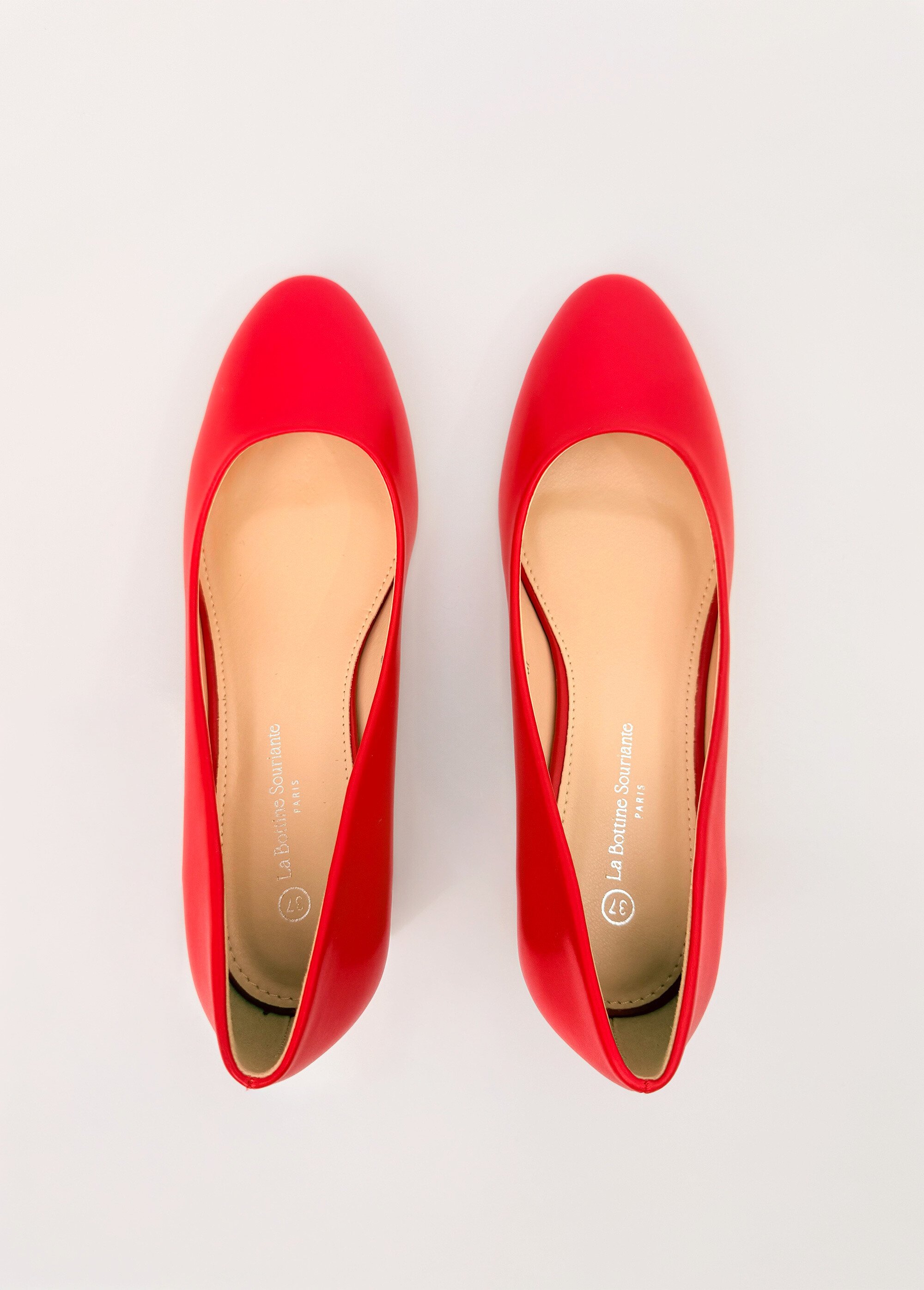 Escarpins à bout rond et talon enrobé Femme Rouge LBS-BLQ6712 OV1
