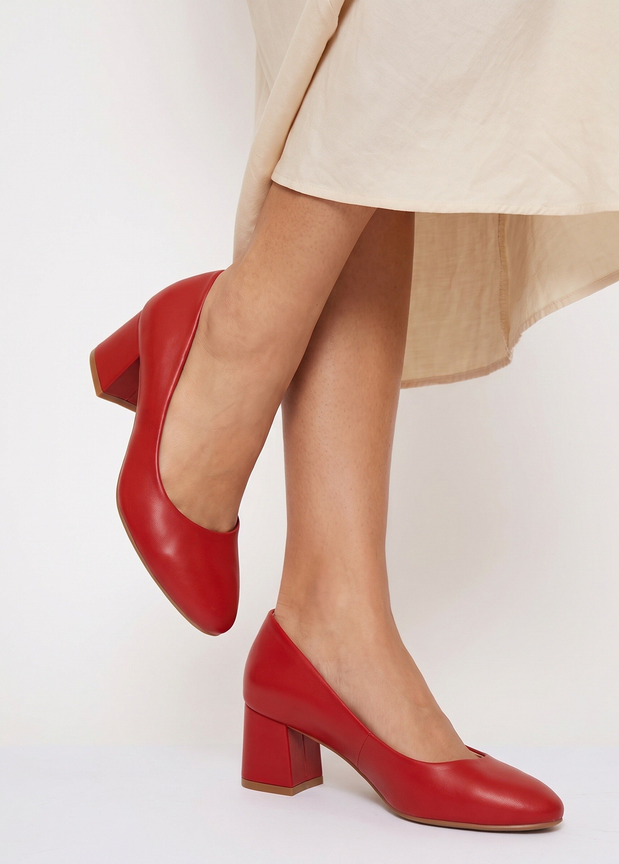 Escarpins à bout rond et talon enrobé Femme Rouge LBS-BLQ6712 SI1