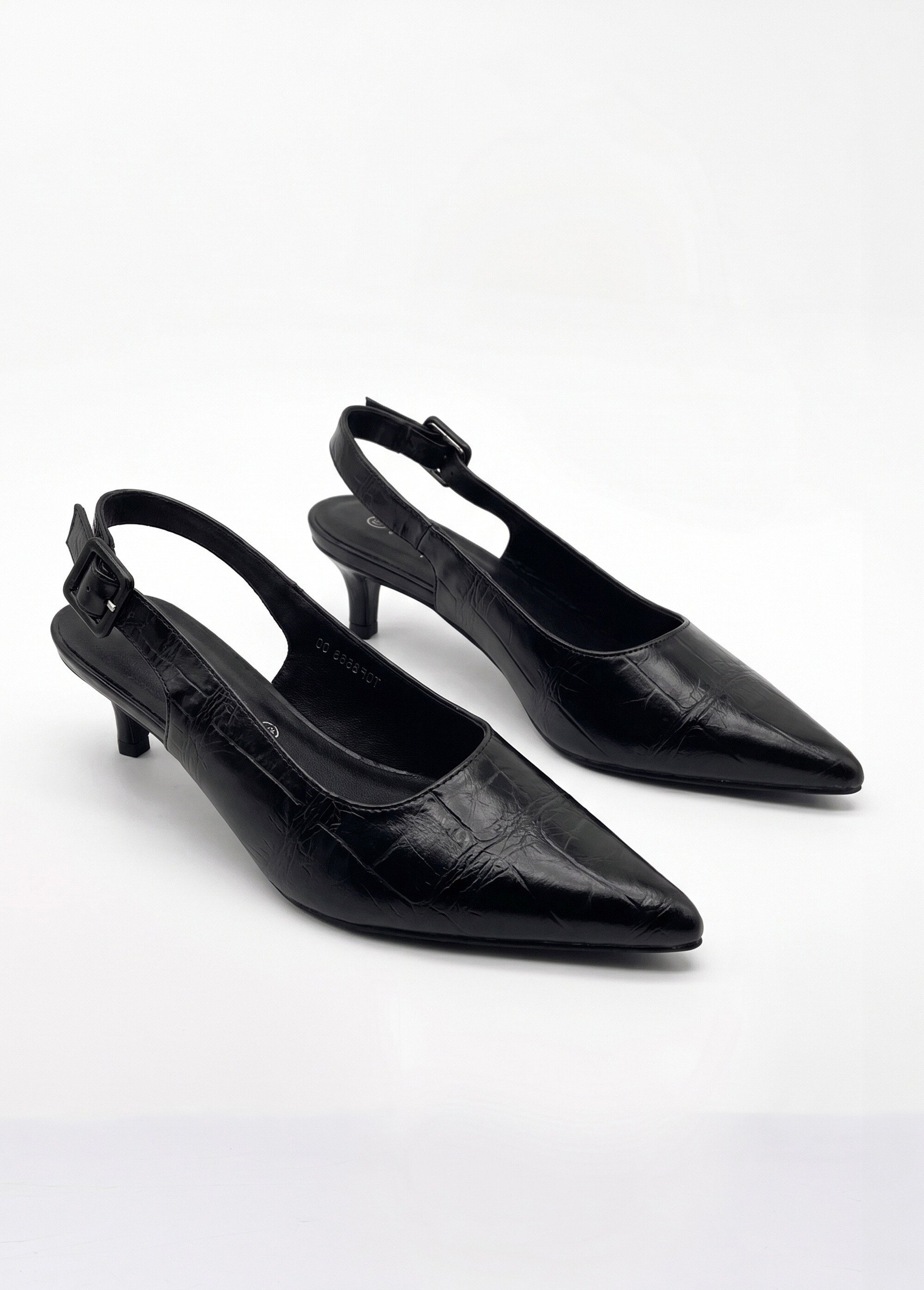 Escarpins sling back, simili cuir plissé Femme Noir JP-TDF5566 DE1