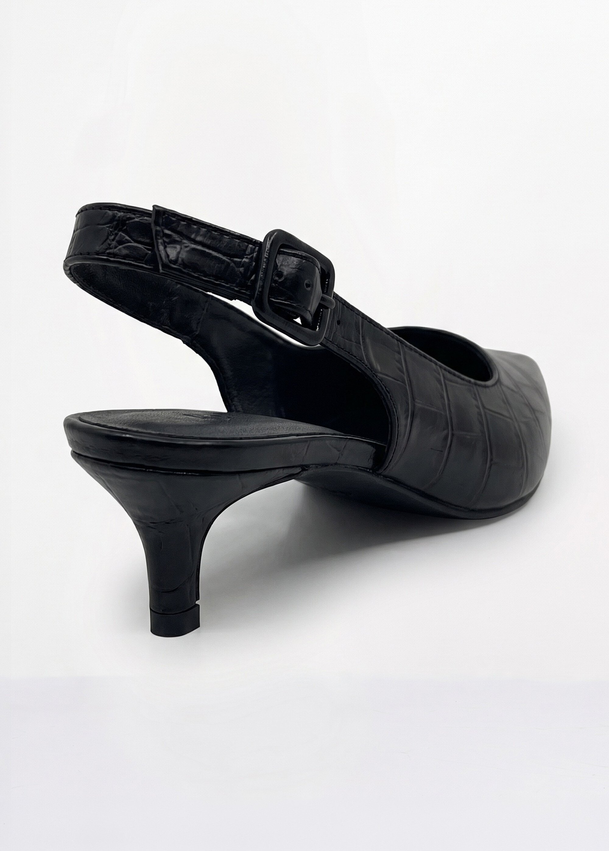 Escarpins sling back, simili cuir plissé Femme Noir JP-TDF5566 DO1