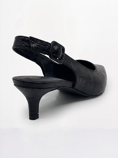 Escarpins sling back, simili cuir plissé Femme Noir JP-TDF5566 DO1