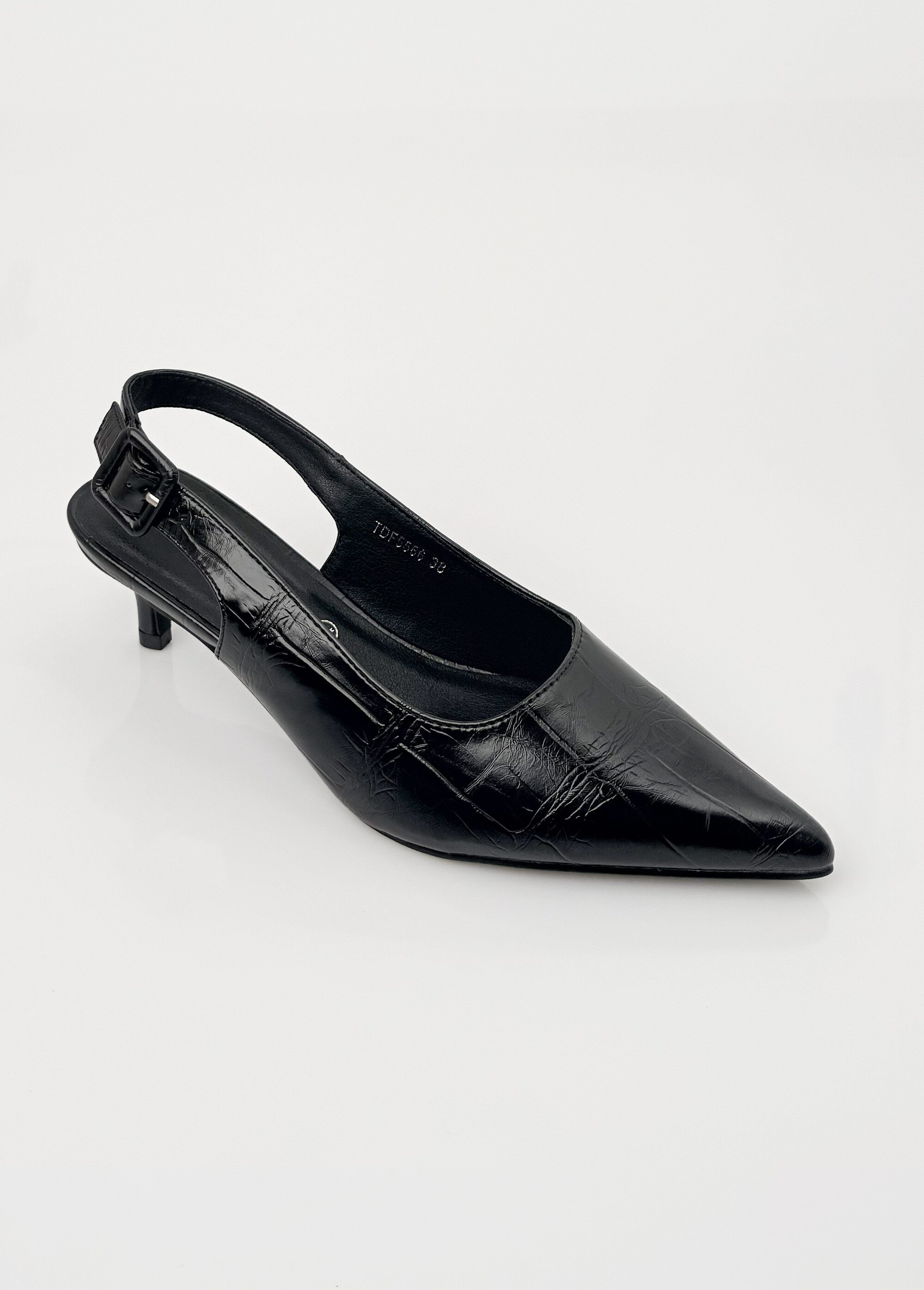 Escarpins sling back, simili cuir plissé Femme Noir JP-TDF5566 FA1