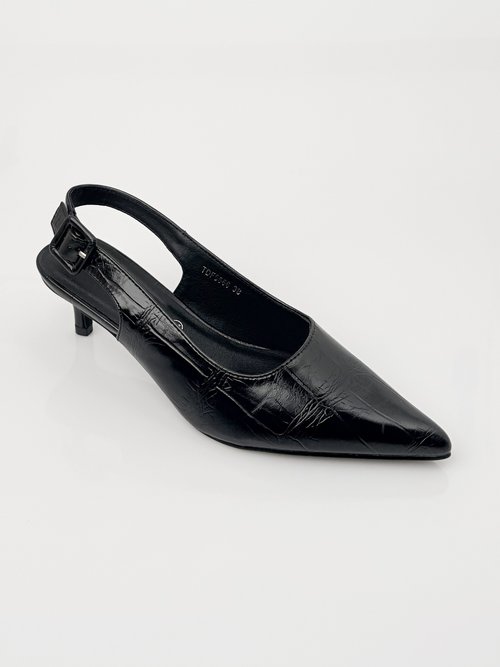 Escarpins sling back, simili cuir plissé Femme Noir JP-TDF5566 FA1