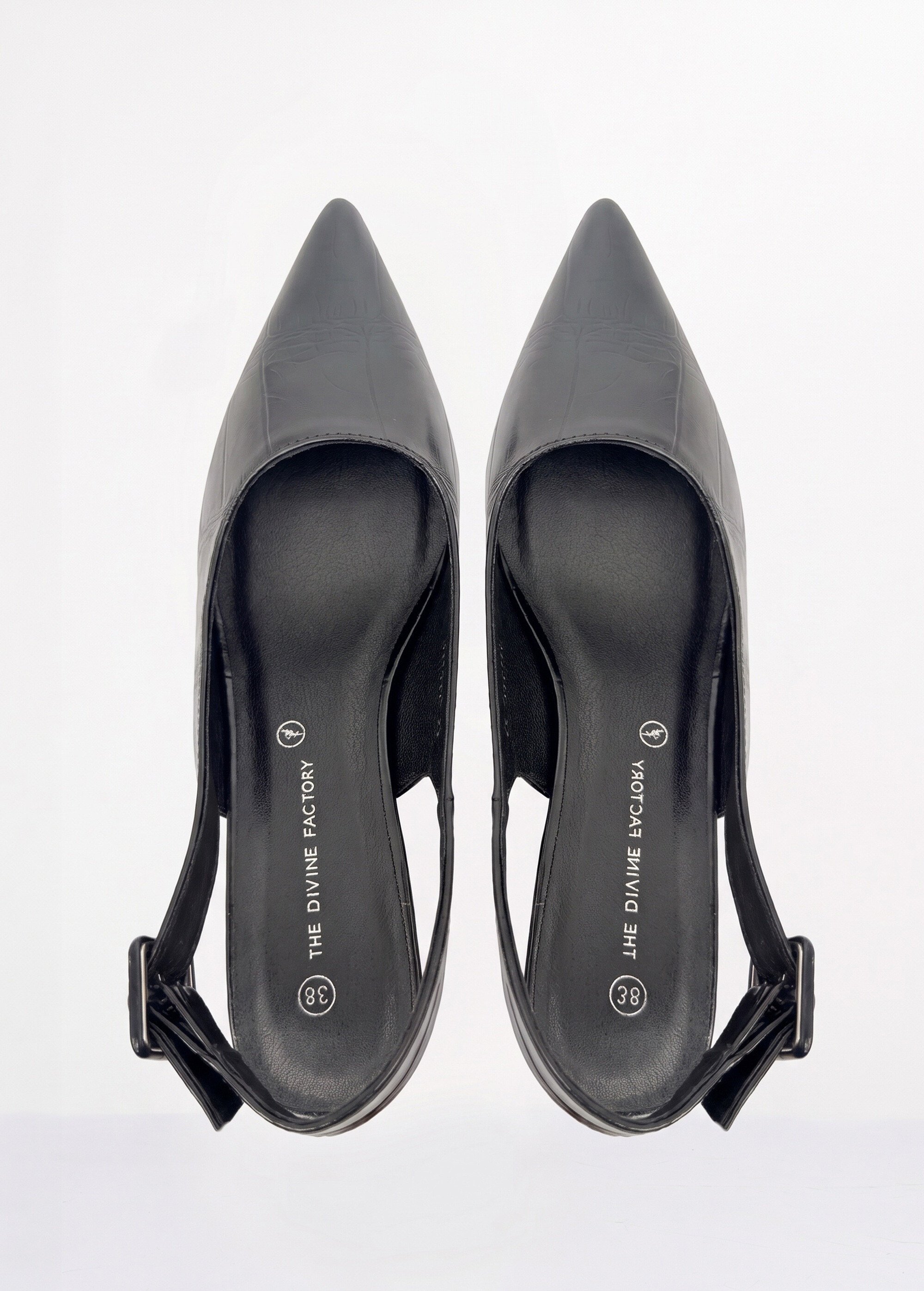 Escarpins sling back, simili cuir plissé Femme Noir JP-TDF5566 OV1