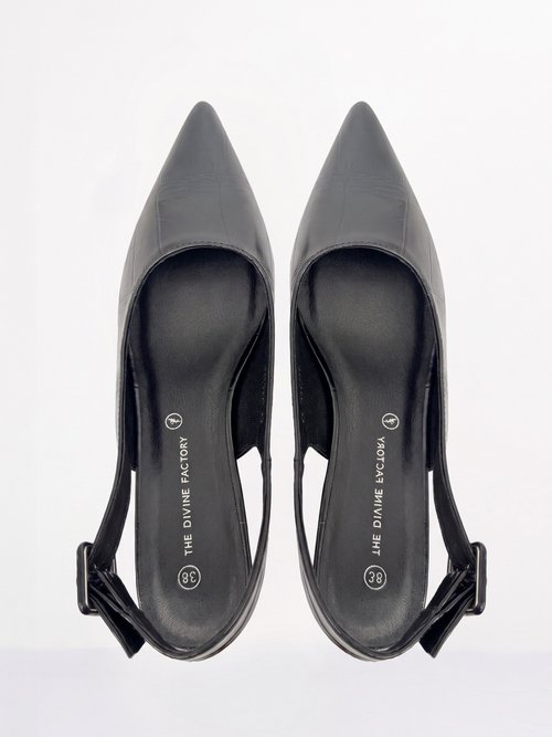 Escarpins sling back, simili cuir plissé Femme Noir JP-TDF5566 OV1