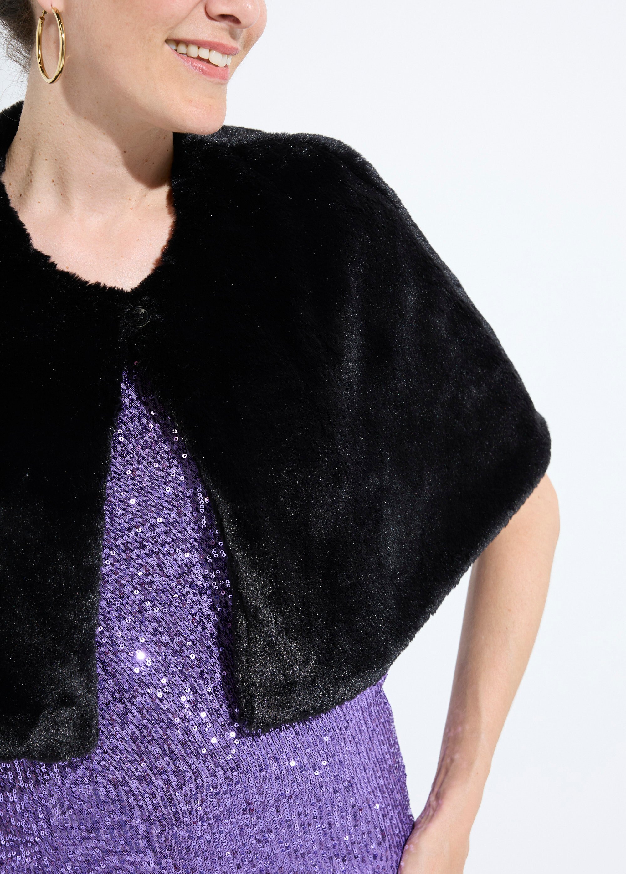 Étole couvre-épaules en fausse fourrure Femme Noir ULYA DE1