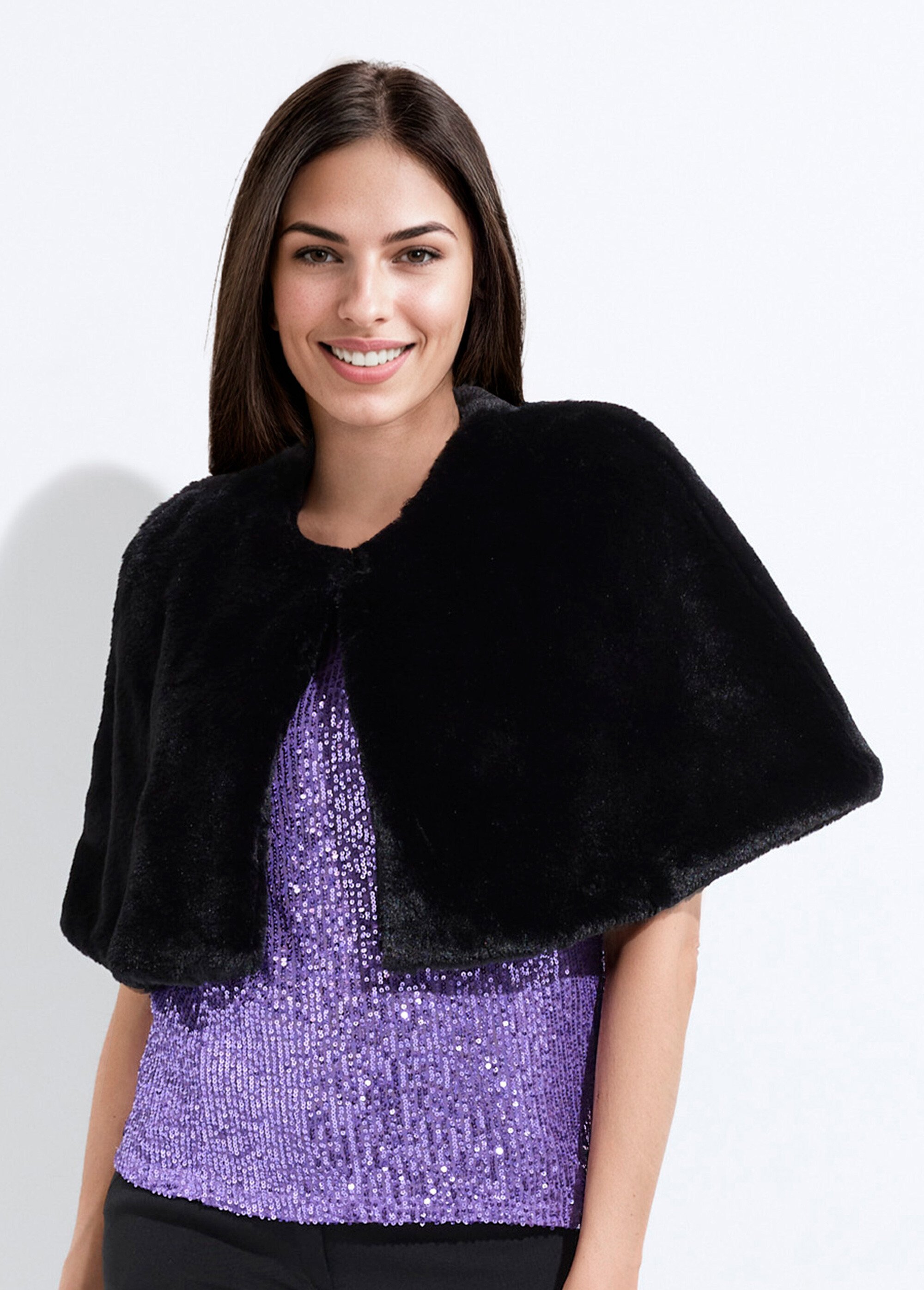 Étole couvre-épaules en fausse fourrure Femme Noir ULYA FA1