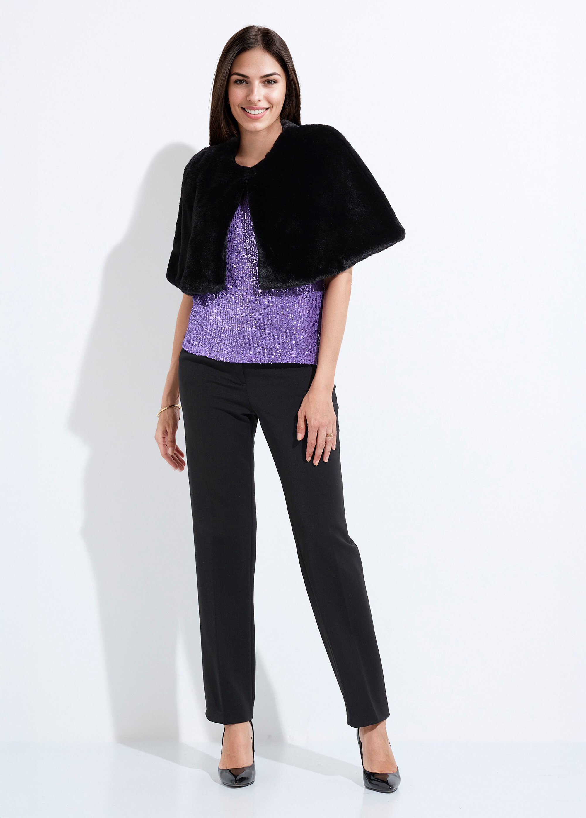 Étole couvre-épaules en fausse fourrure Femme Noir ULYA SF1